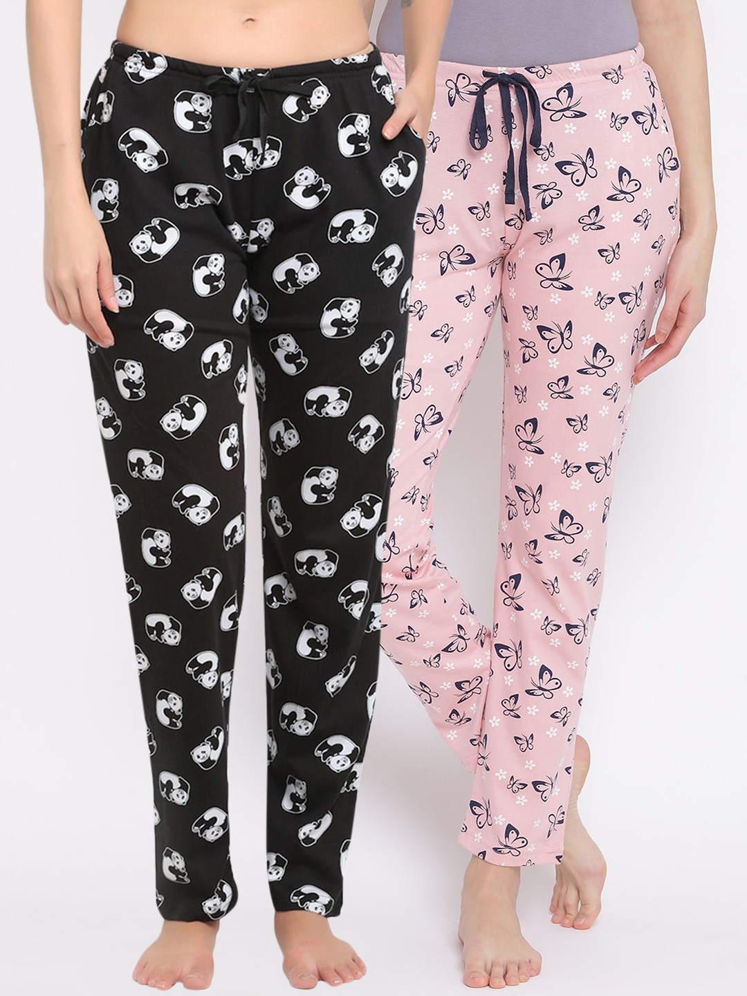 

Kanvin Women Pack Of 2 Printed Pure Cotton Lounge Pants, Black