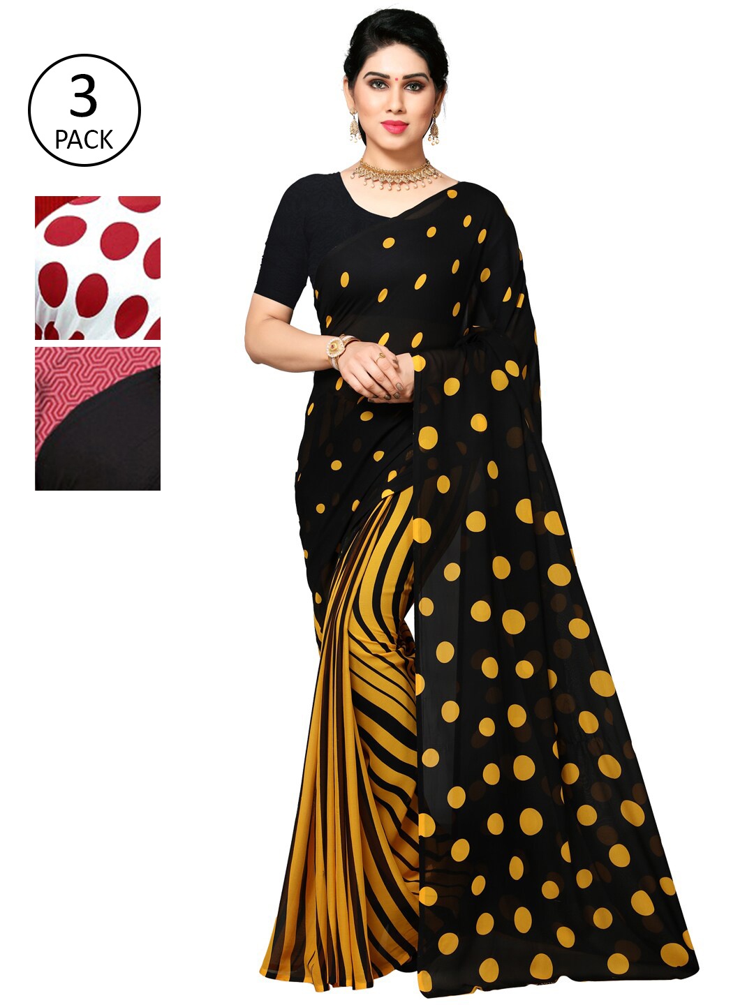 ANAND SAREES Multicoloured Set of 3 Poly Georgette Saree, Multi