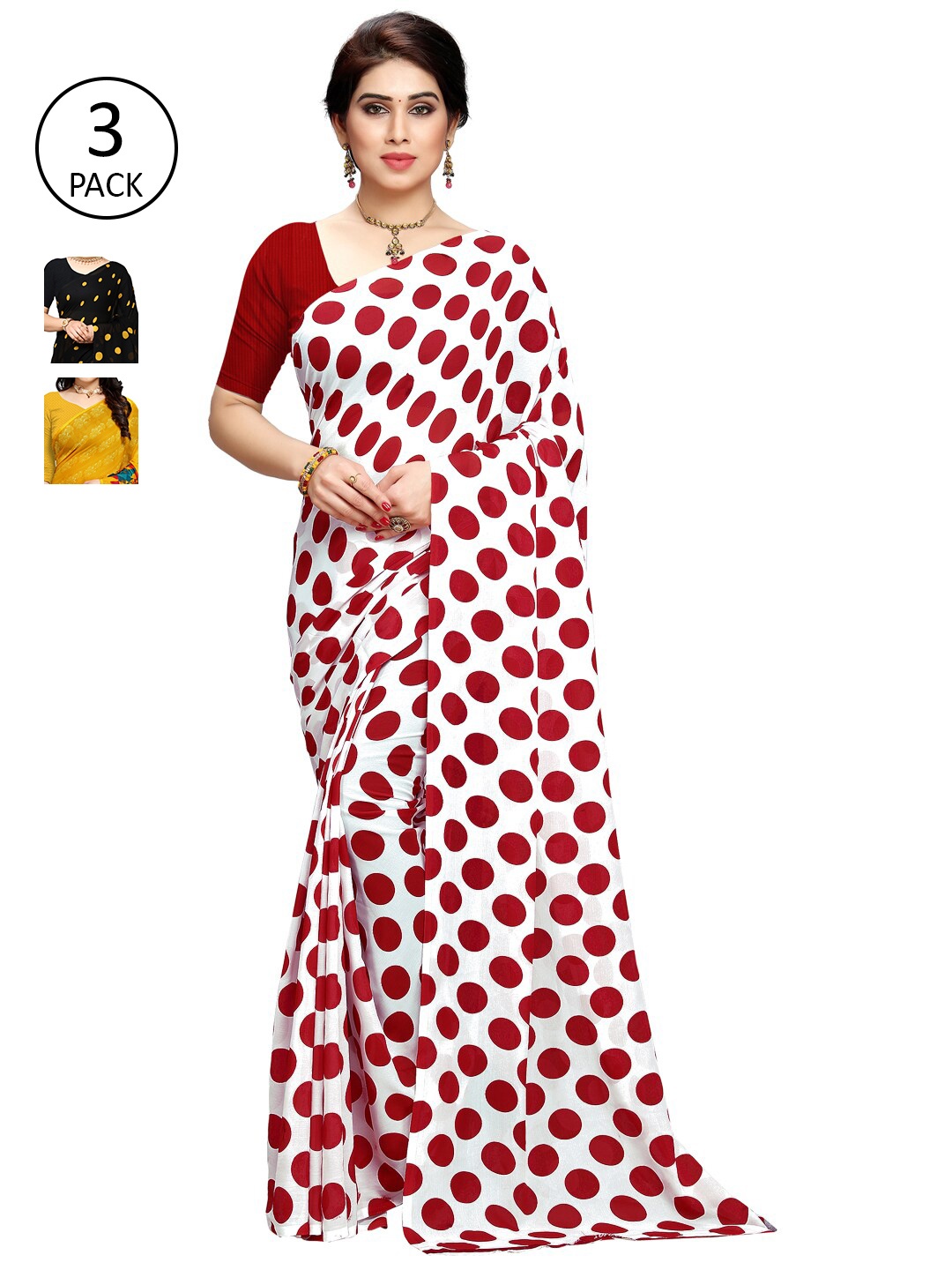 

KALINI Multicoloured Set of 3 Poly Georgette Saree, Multi