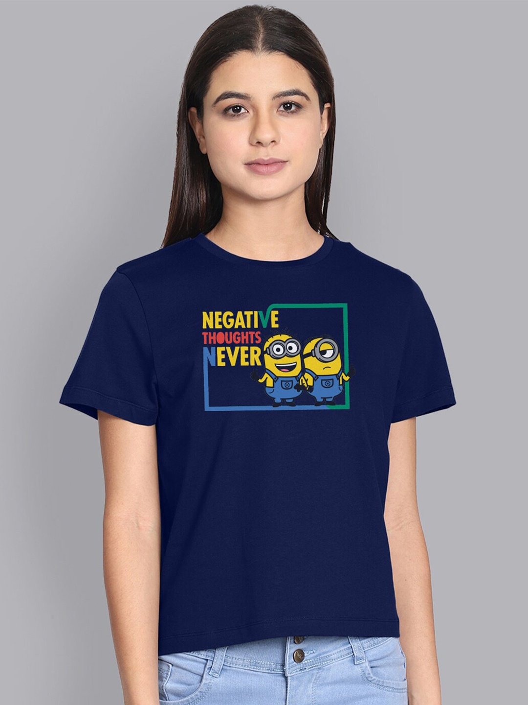 

Free Authority Women Blue Cotton Minions Print Pure Cotton T-shirt
