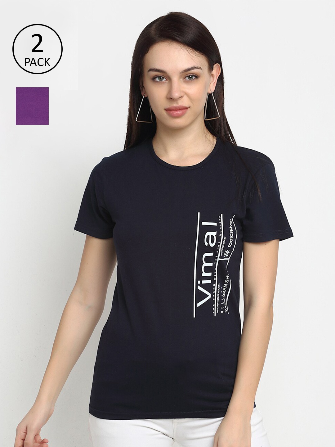 MACK JONNEY Pack of 2 Typography Printed T-shirt, Navy blue