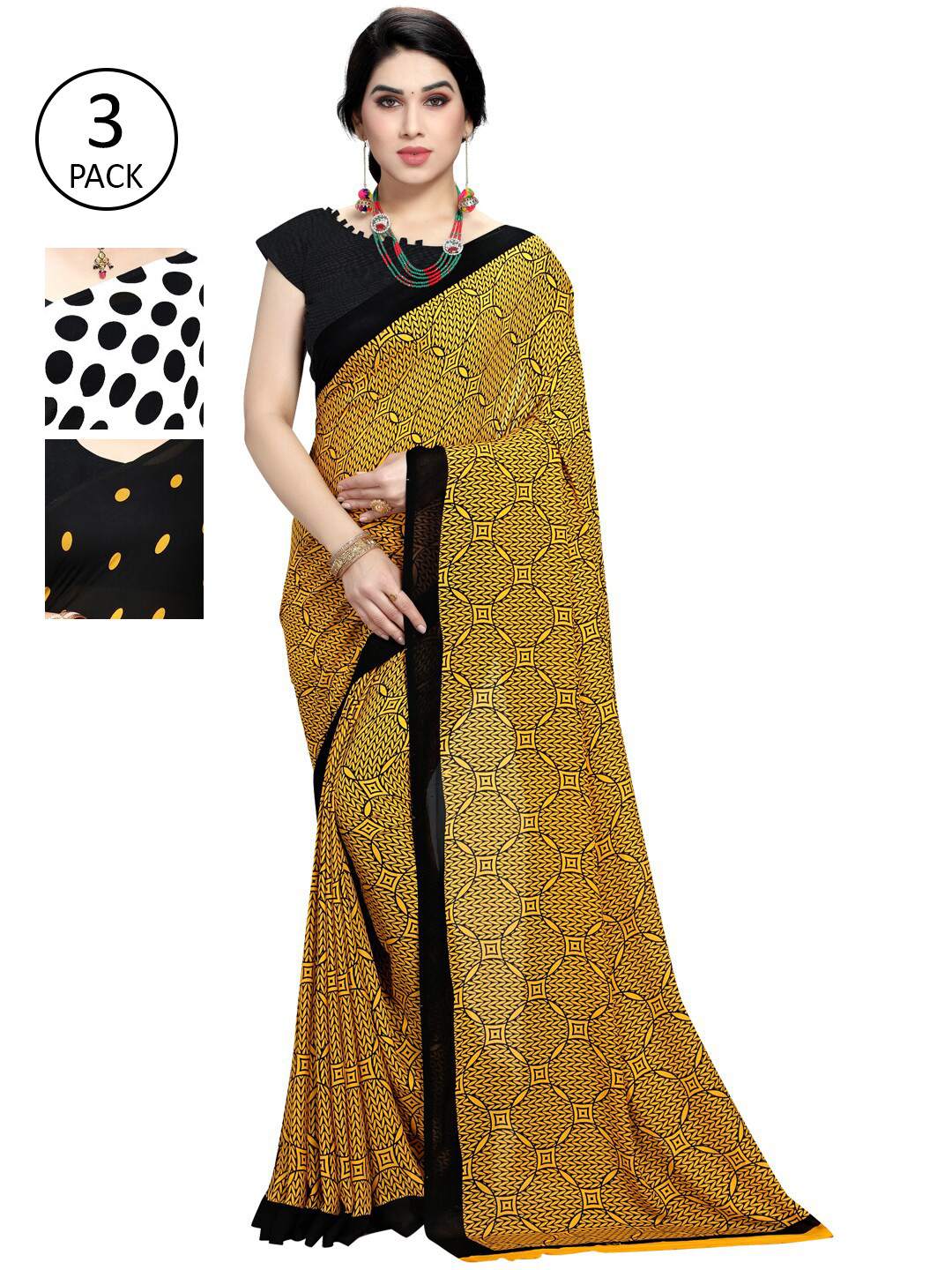 

KALINI Pack of 3 Printed Poly Georgette Saree, Multi