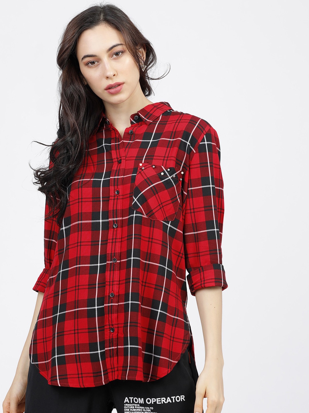 

Tokyo Talkies Women Red Checked Casual Shirt