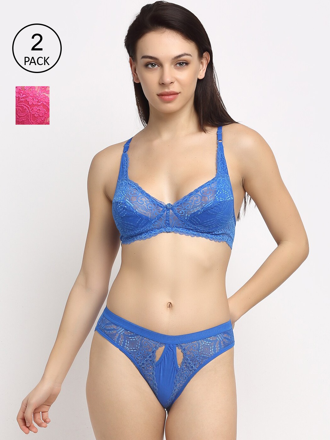 

Friskers Women Pack Of 2 Self-Design Lace Lingerie Set O-306-05-O-310-07, Blue