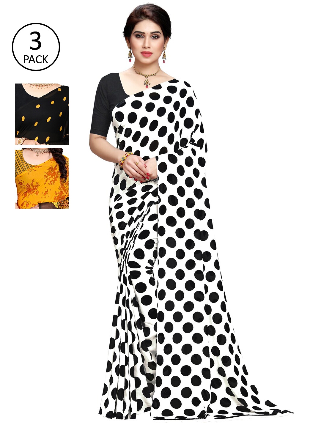 

KALINI Pack Of 3 Printed Sarees, Black