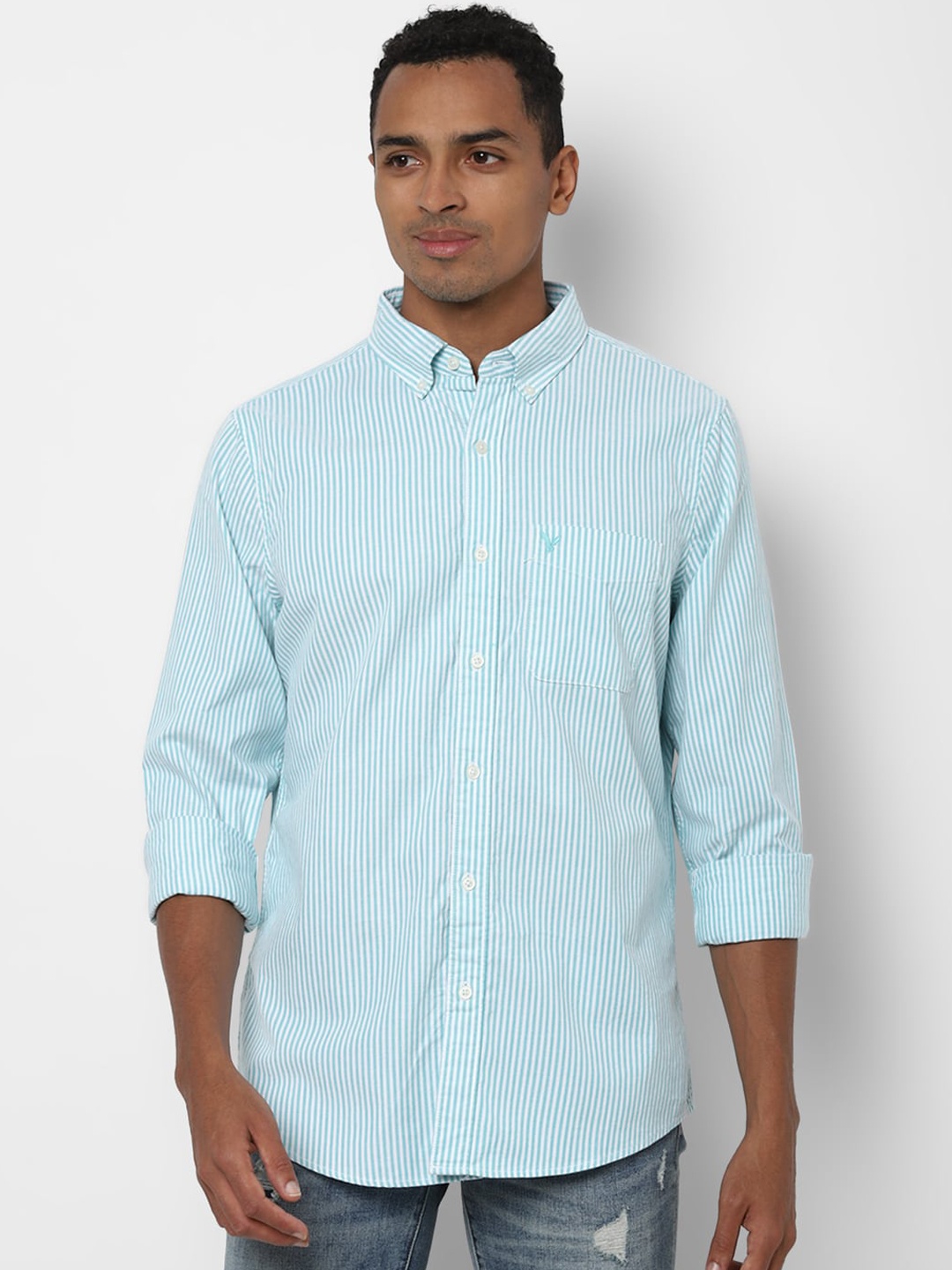 AMERICAN EAGLE OUTFITTERS Men Blue Slim Fit Multi Stripes Striped Casual Shirt