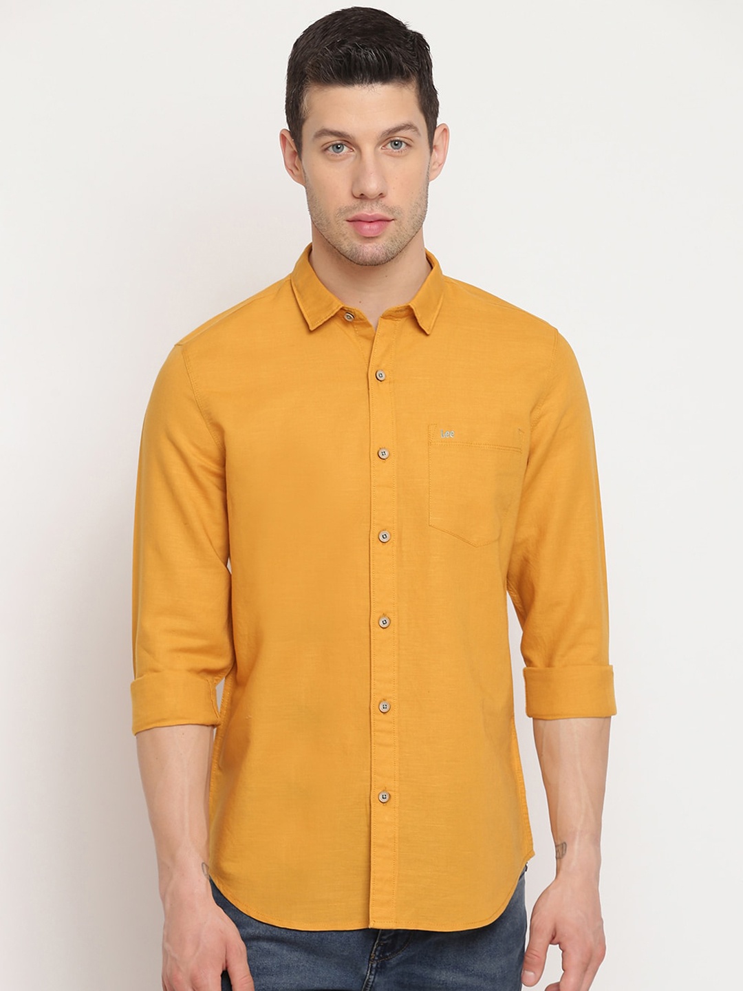 

Lee Men Mustard Yellow Slim Fit Cotton Casual Shirt