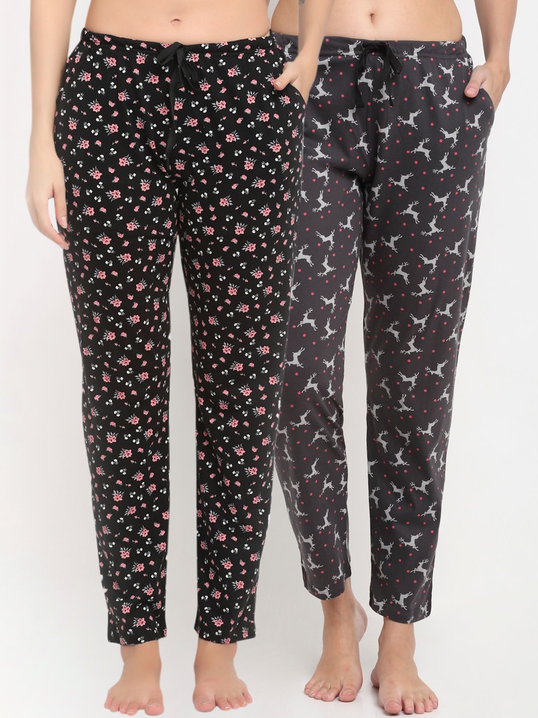 

Kanvin Women Pack Of 2 Printed Lounge Pants, Black