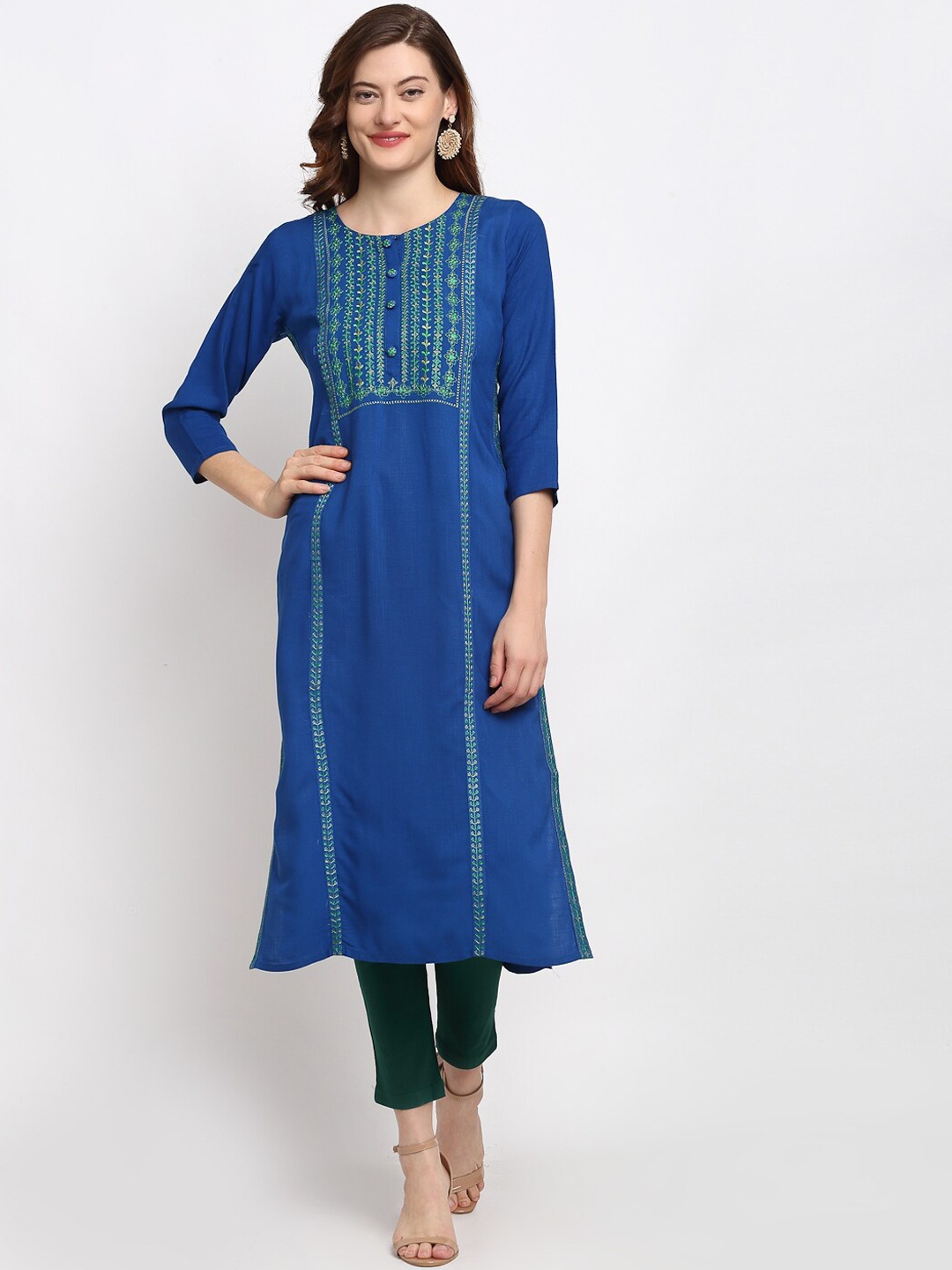 

Lovely Lady Women Blue Embroidered Straight Kurta