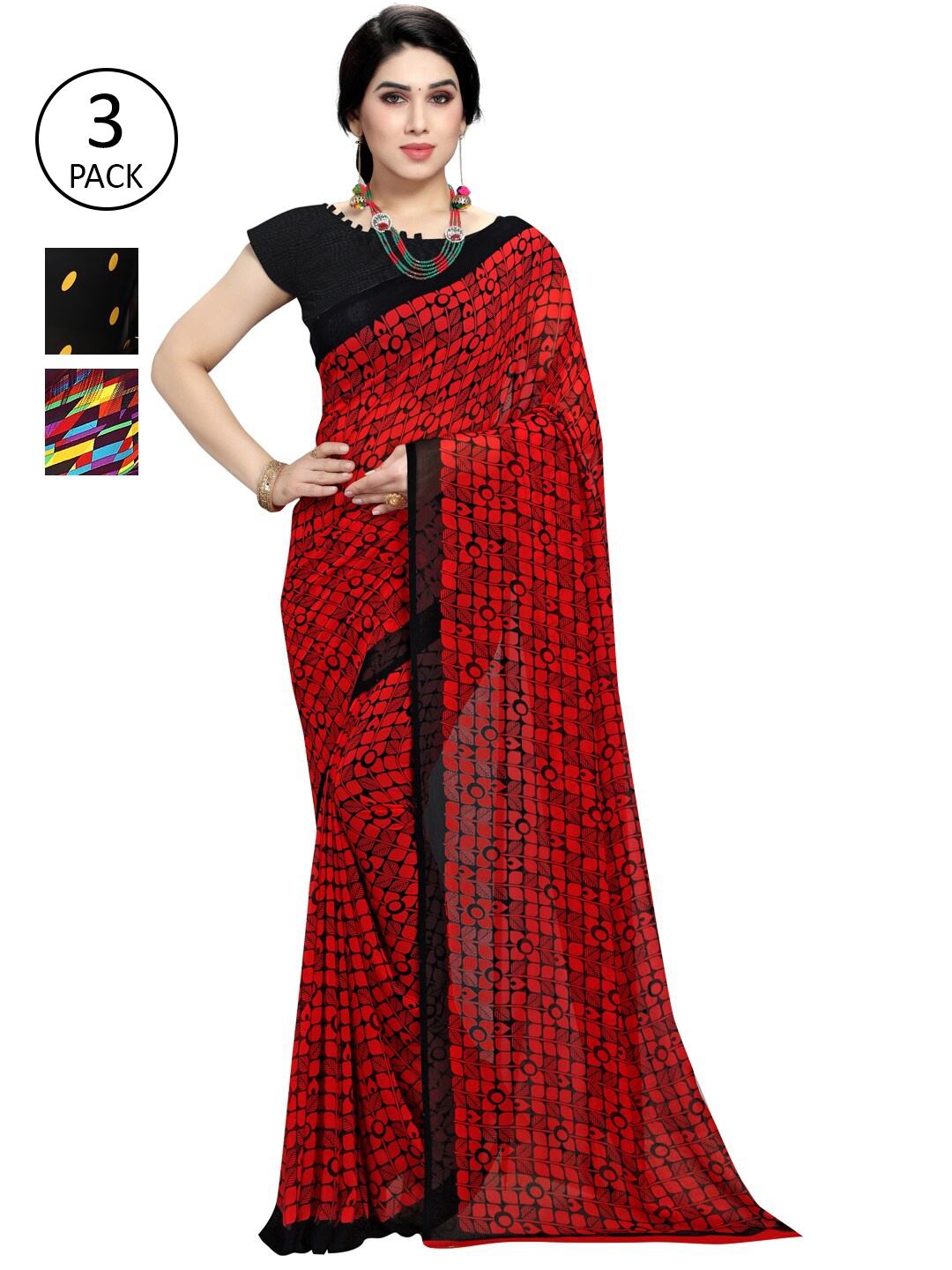 

KALINI Pack Of 3 Printed Sarees, Yellow