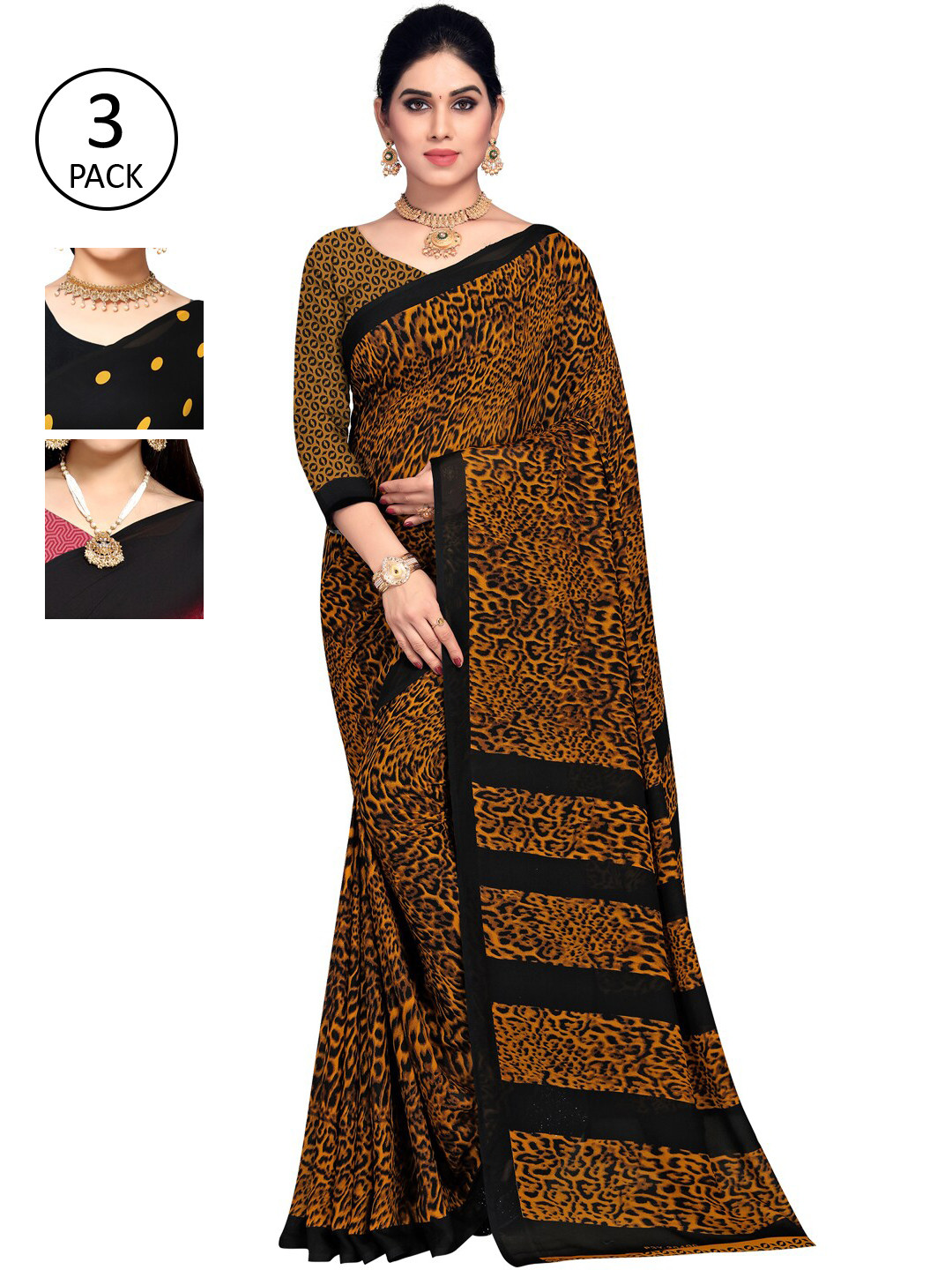 

ANAND SAREES Black & Yellow Batik Pack of 3 Saree