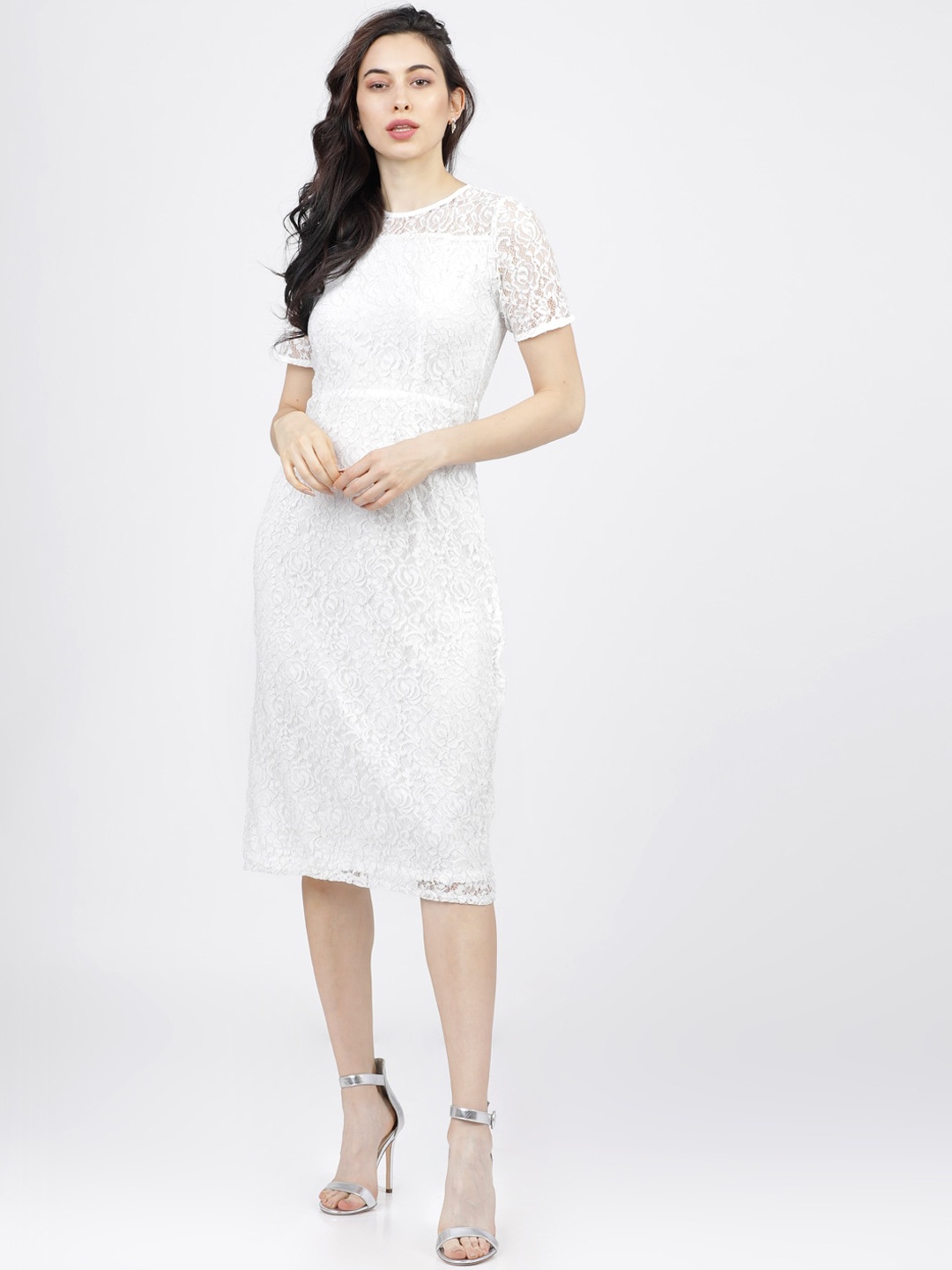 

Tokyo Talkies Cream Floral Lace Sheath Dress
