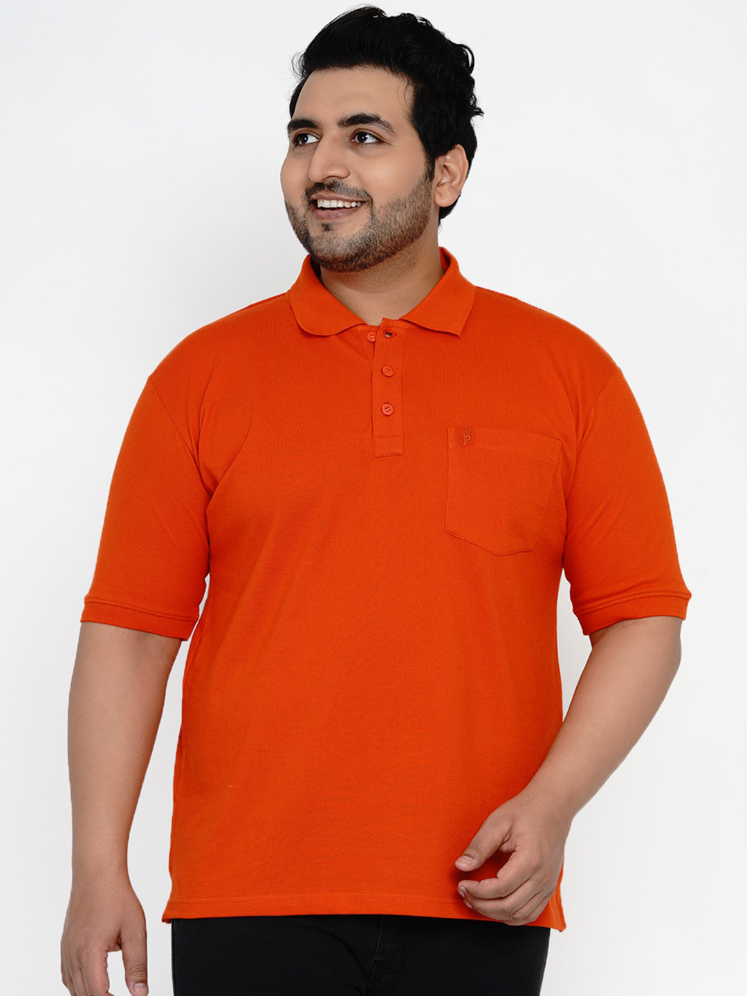 

John Pride Plus Size Men Orange Polo Collar T-shirt