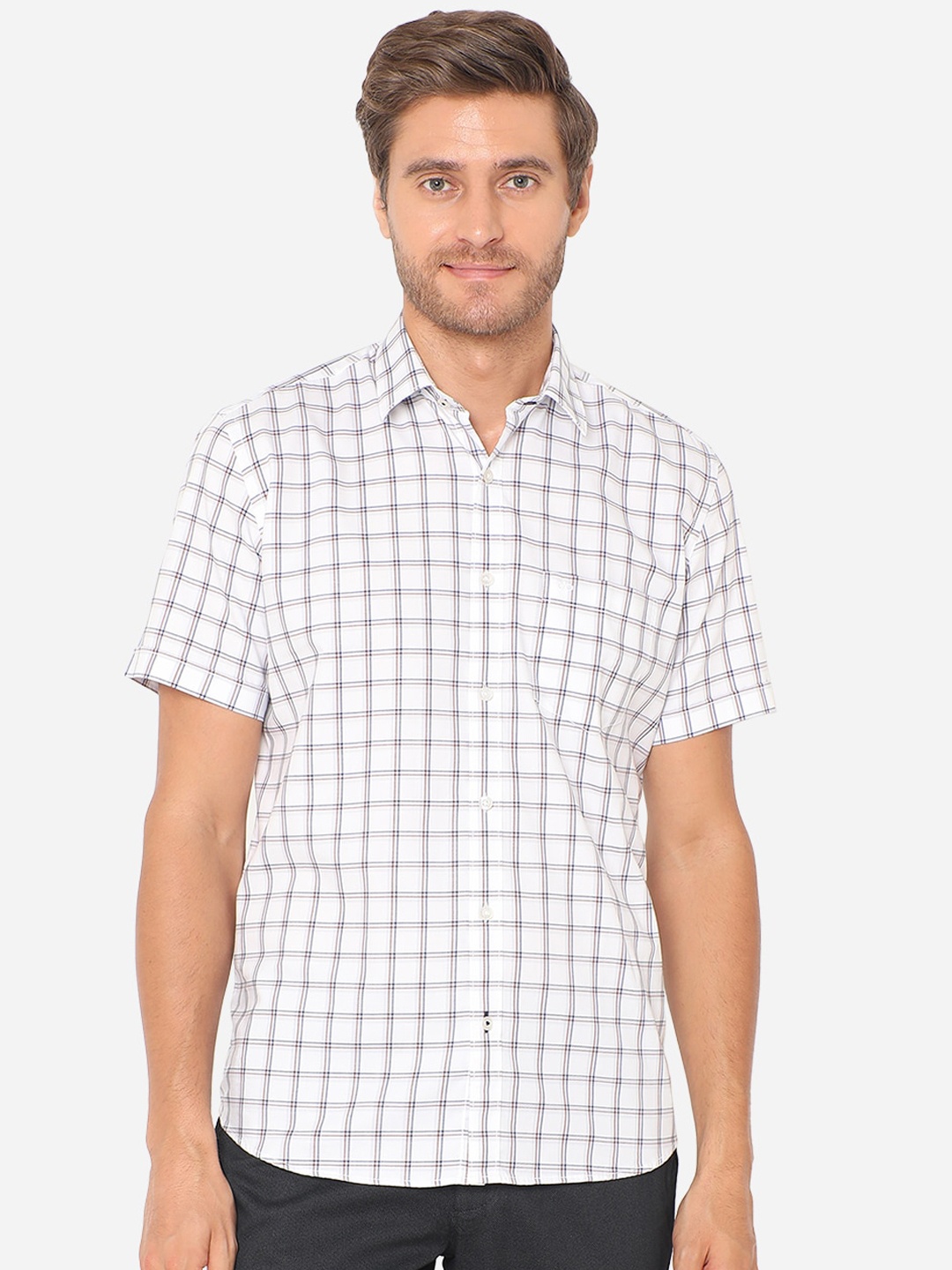 

JADE BLUE Men White Slim Fit Checked Casual Shirt