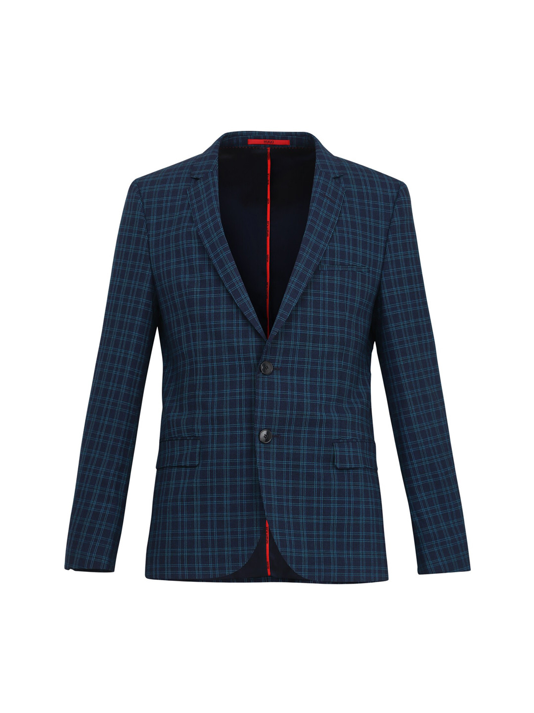 

HUGO Men Navy Blue Checked Single Breasted Formal Blazer