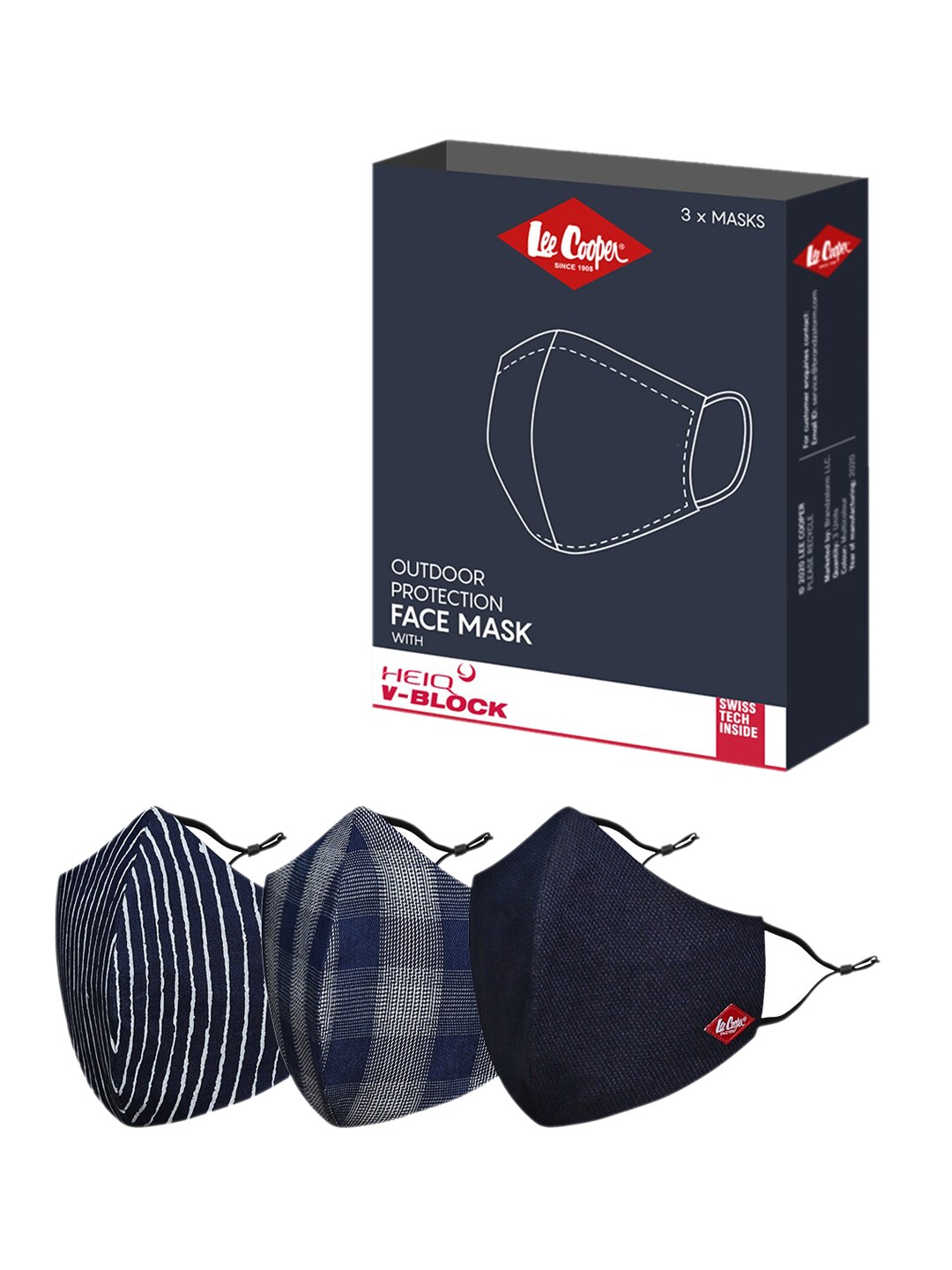 

Lee Cooper Unisex Pack Of 3 6-Ply Reusable Cotton Outdoor Denim Protective Face Masks, Blue