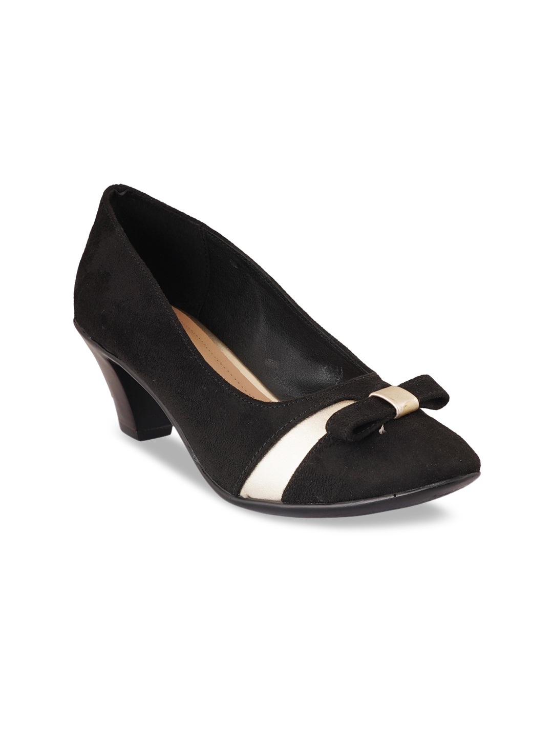 

pelle albero Black Kitten Heeled Pumps with Bows