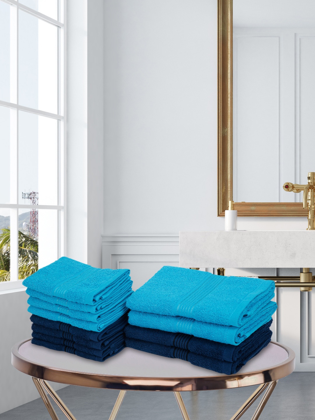 

BIANCA Set Of 12 Solid Pure Cotton 380 GSM Super-Soft Towel Set, Turquoise blue