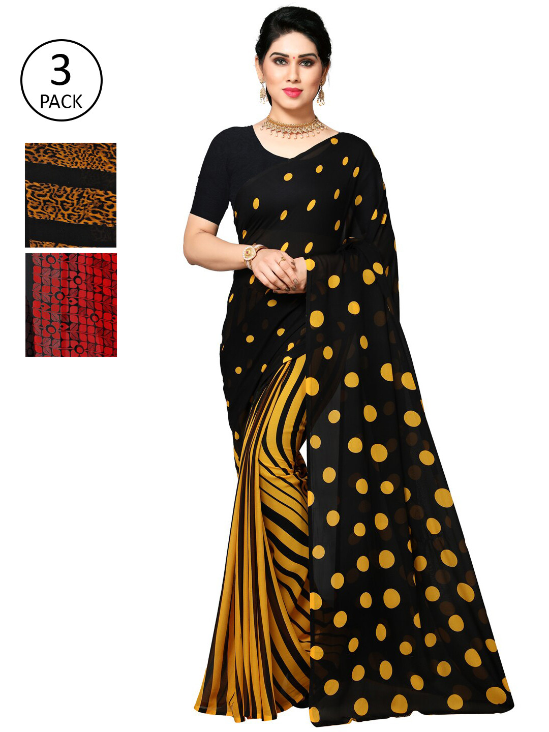 

KALINI Yellow & Black Pack of 3 Printed Saree