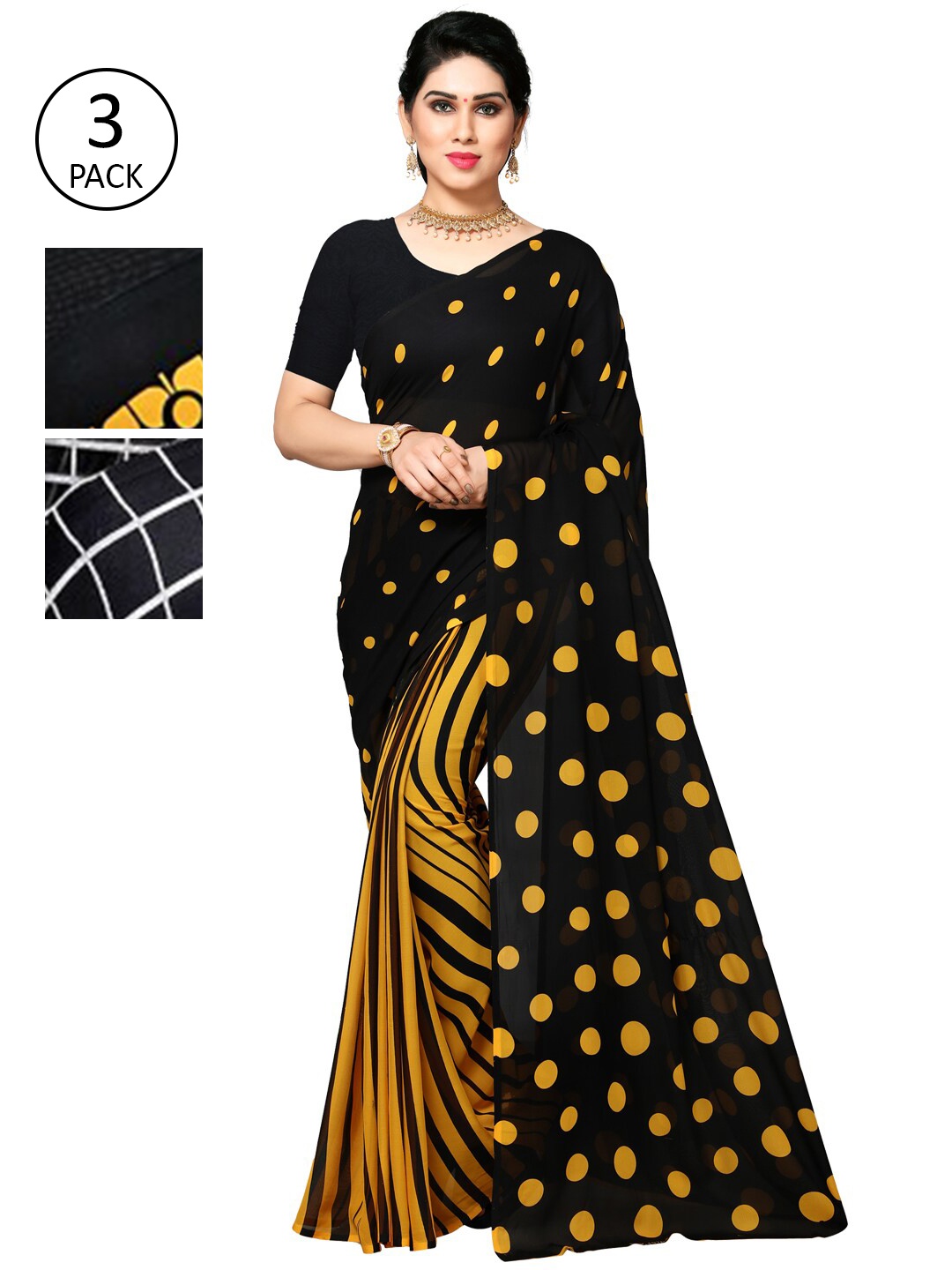 

KALINI Women Pack of 3 Printed Sarees, Yellow