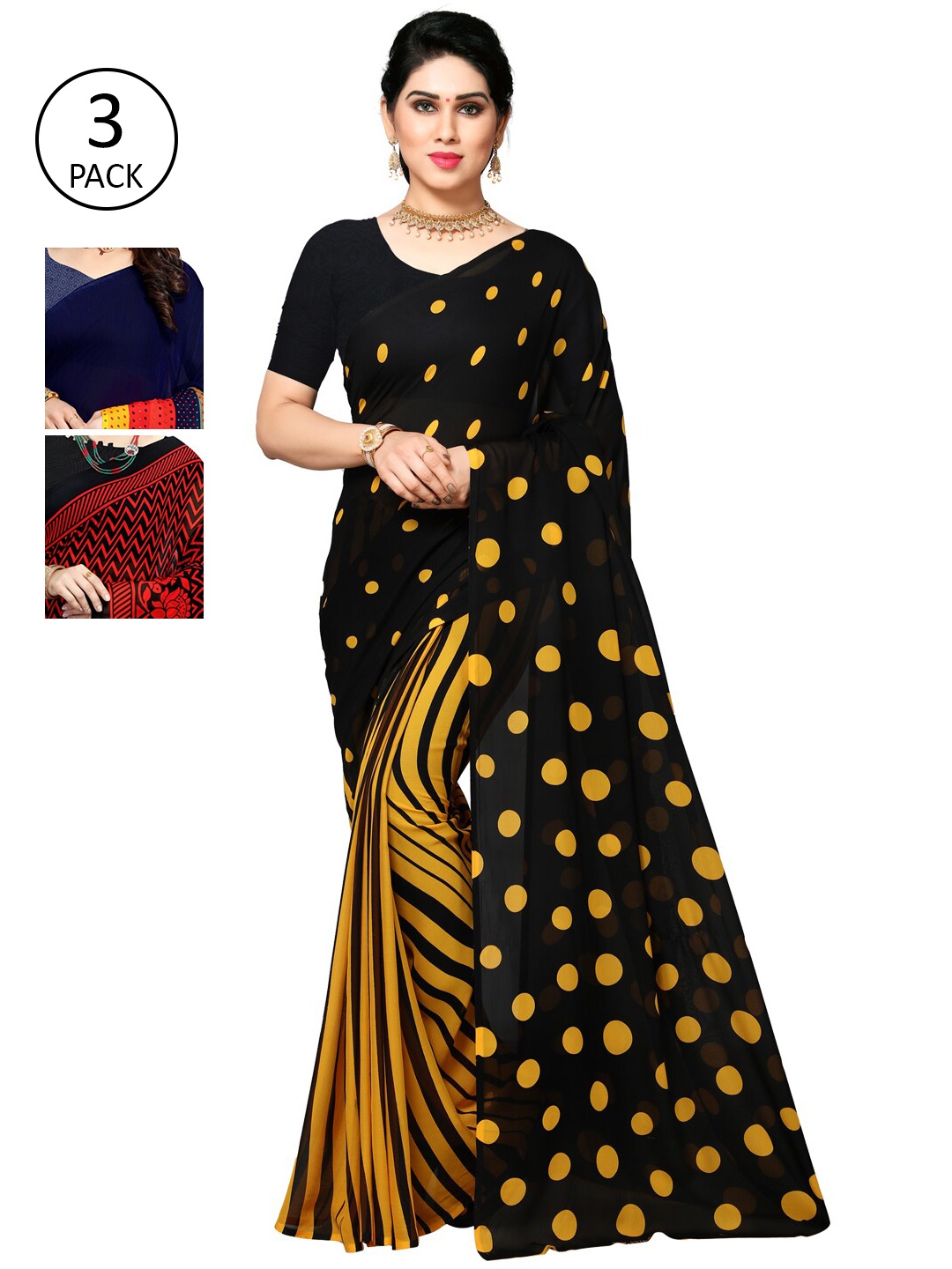 

KALINI Pack Of 3 Black & Blue Saree