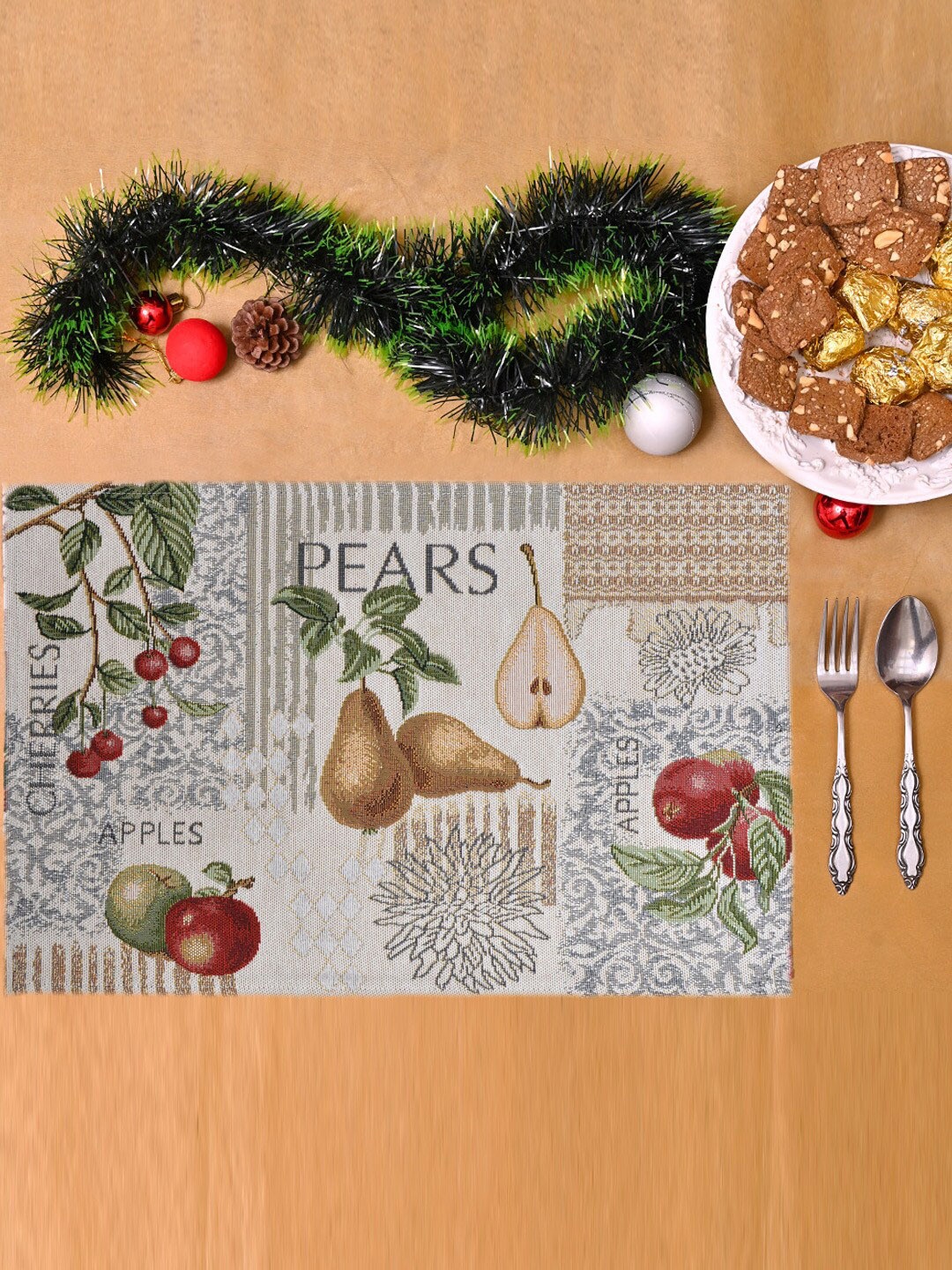 

AVI Living Set Of 6 Grey & Green Jaquard Woven Table Placemats, Multi