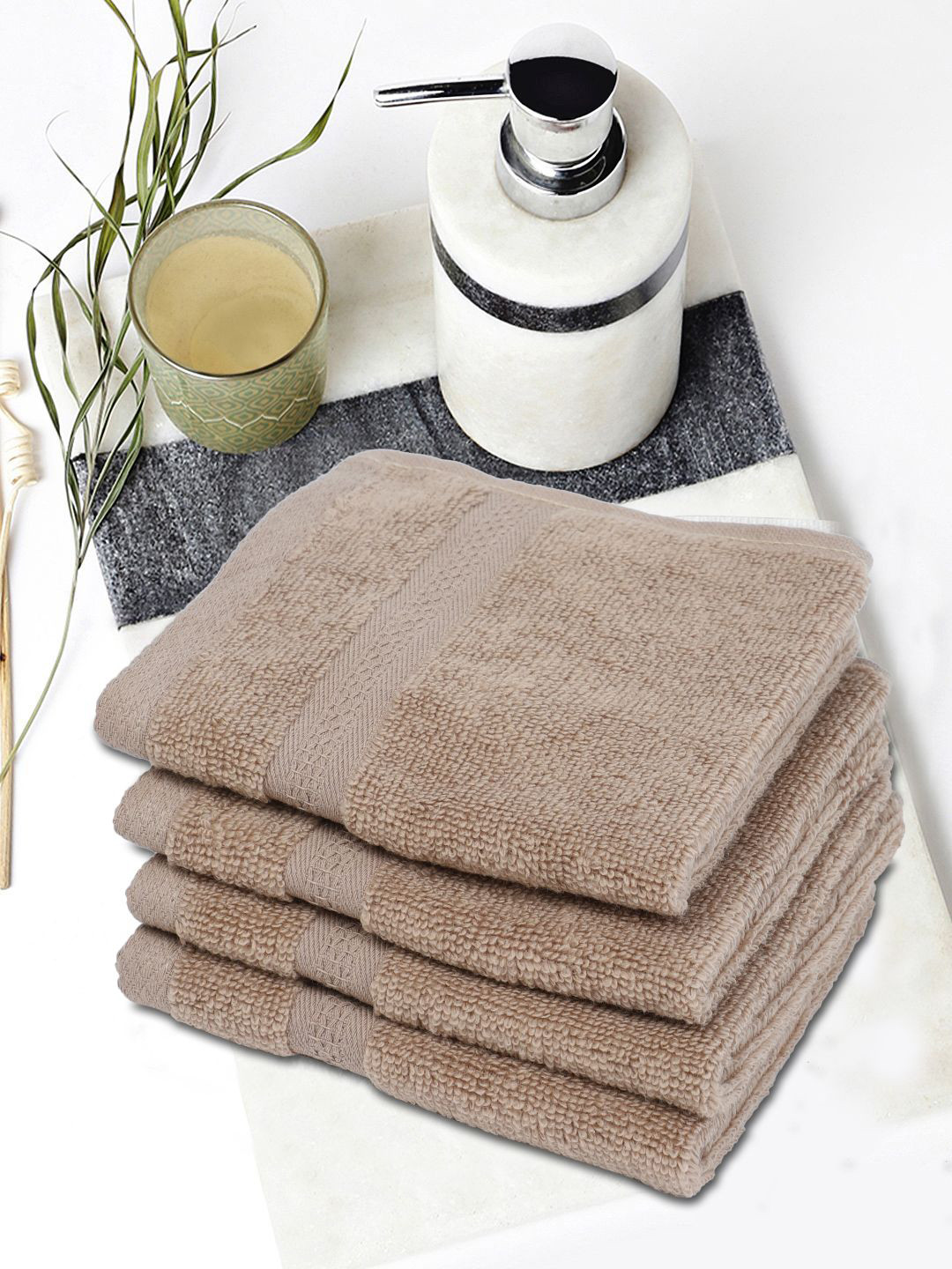 

BIANCA Set Of 4 Beige Solid Pure Cotton 500 GSM Ultra-Fluffy Face Towels