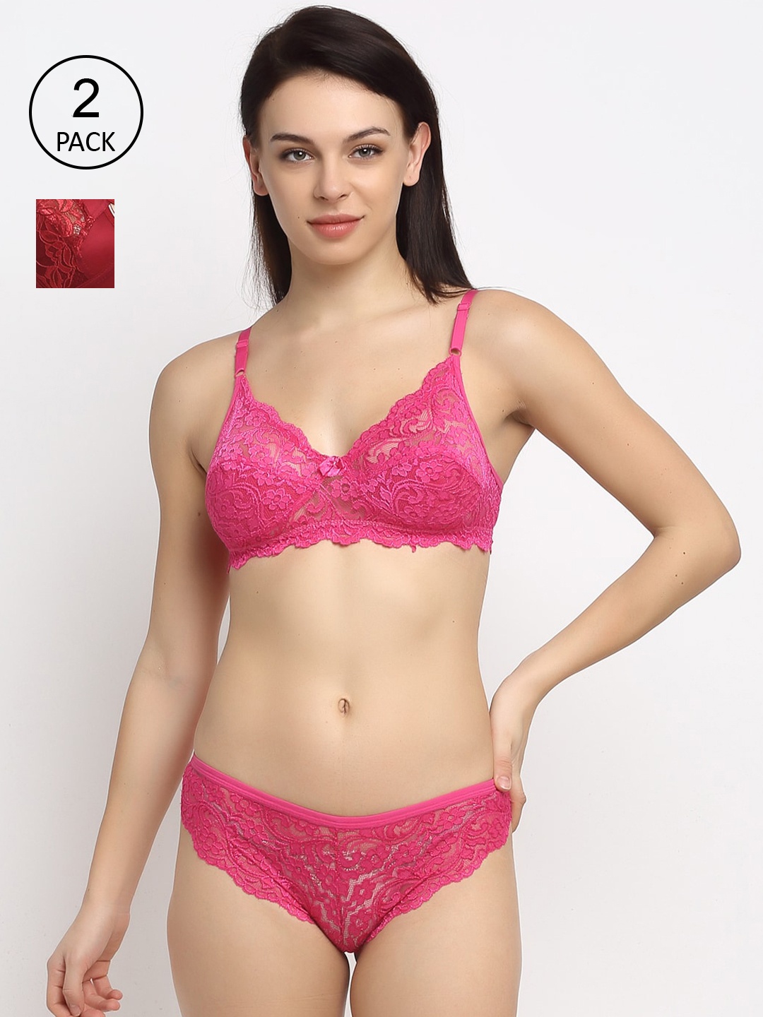 

Friskers Women Pack Of 2 Self-Design Lingerie Set O-309-14-O-310-07-30, Maroon