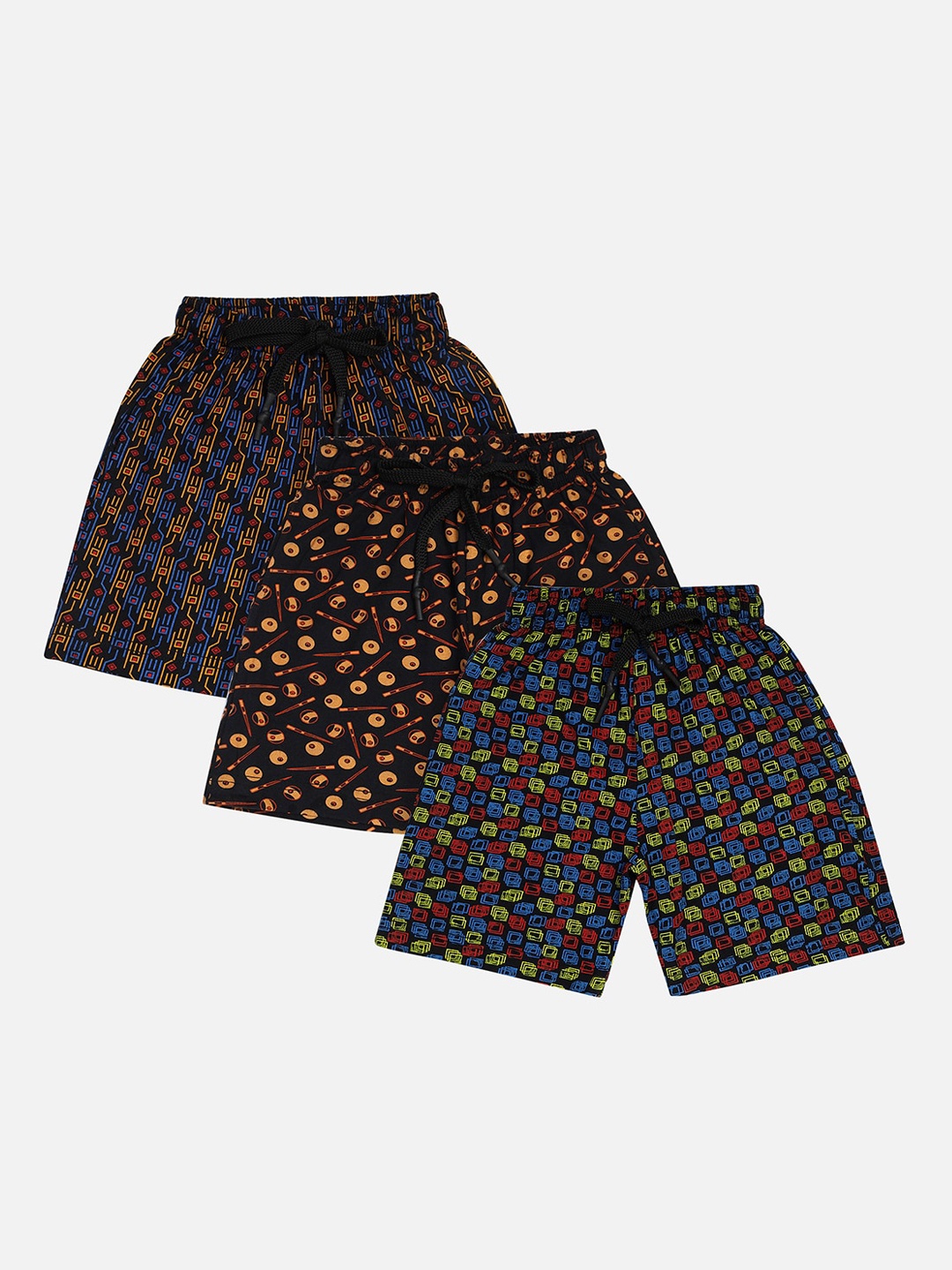 

DYCA Boys Multicoloured Pack of 3 Graphic Printed Mid-Rise Regular Shorts, Multi
