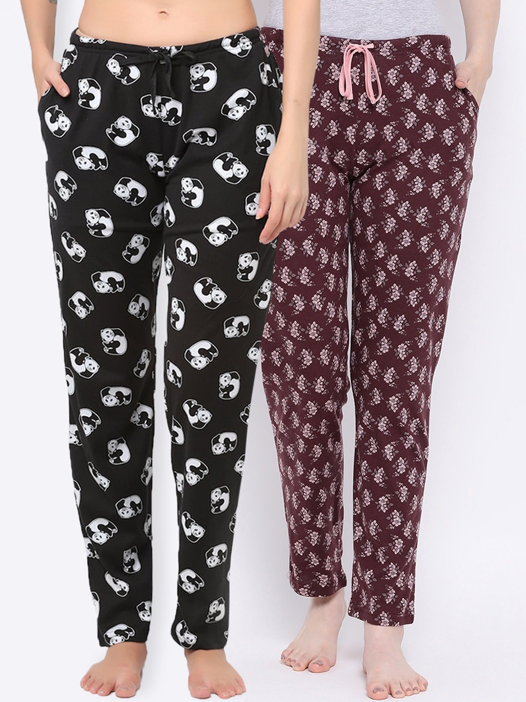 

Kanvin Women Pack Of 2 Printed Cotton Lounge Pants, Black