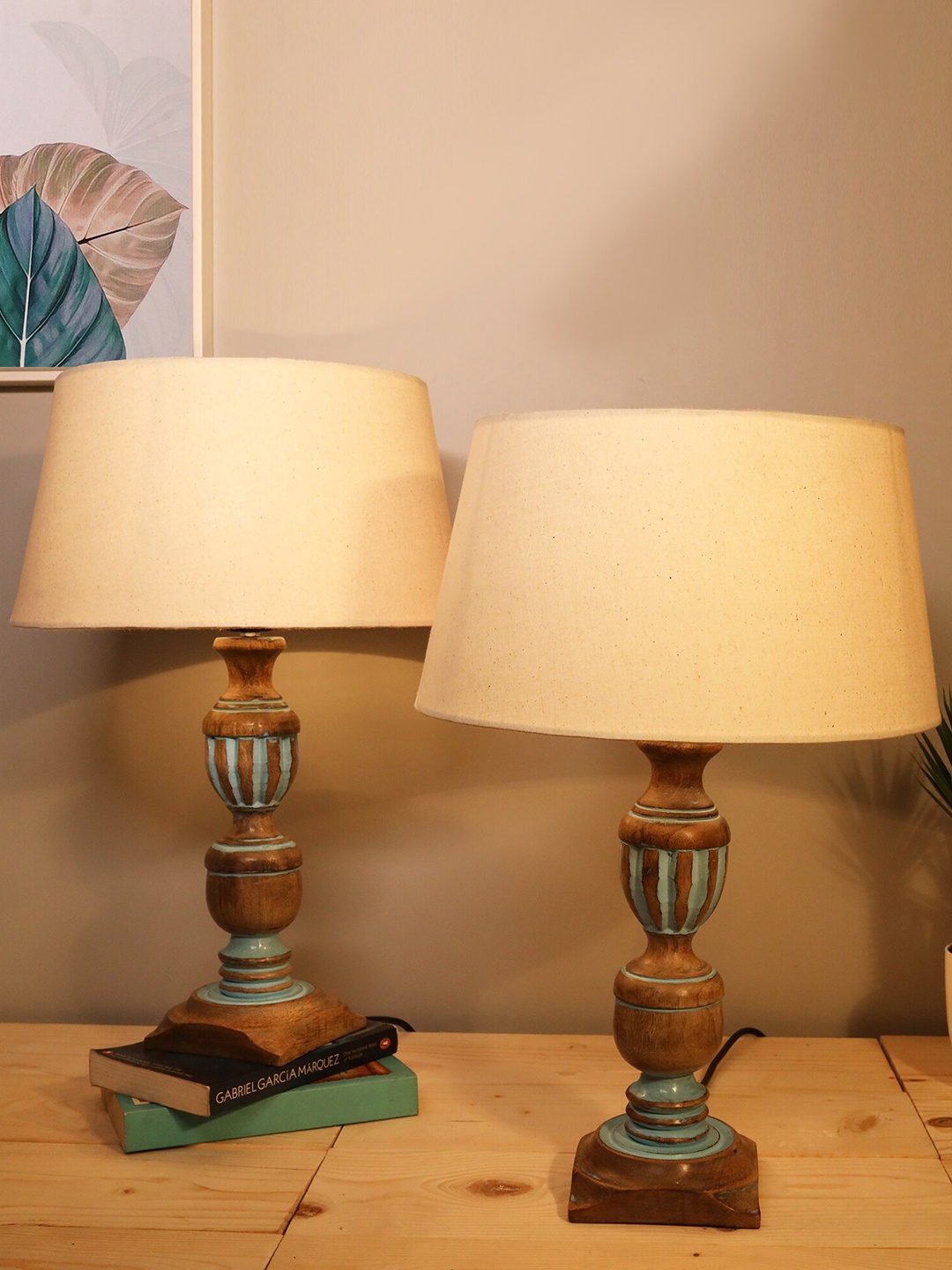 

Homesake Set of 2 Beige & Blue Contemporary Handcrafted Bedside Standard Table Lamp
