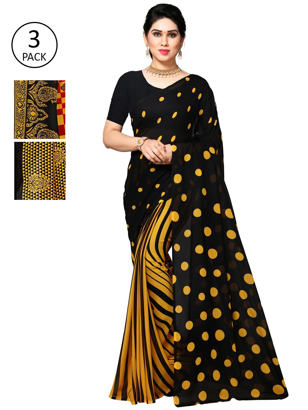 

KALINI Pack of 3 Printed Poly Georgette Saree, Multi