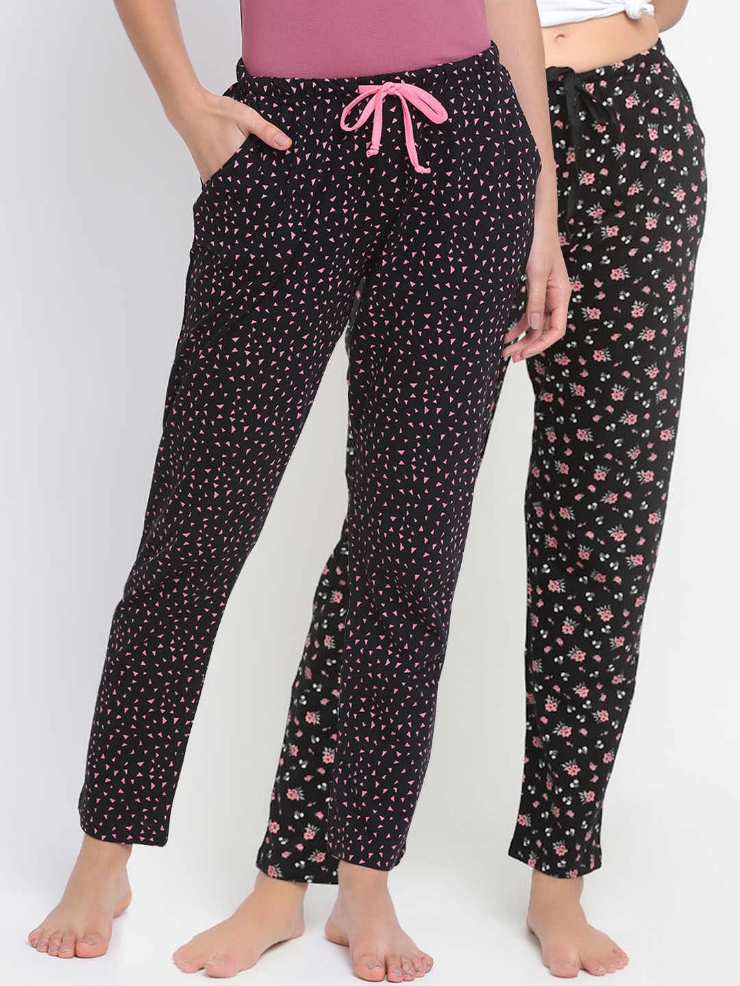 

Kanvin Women Pack Of 2 Printed Pure Cotton Lounge Pants, Black
