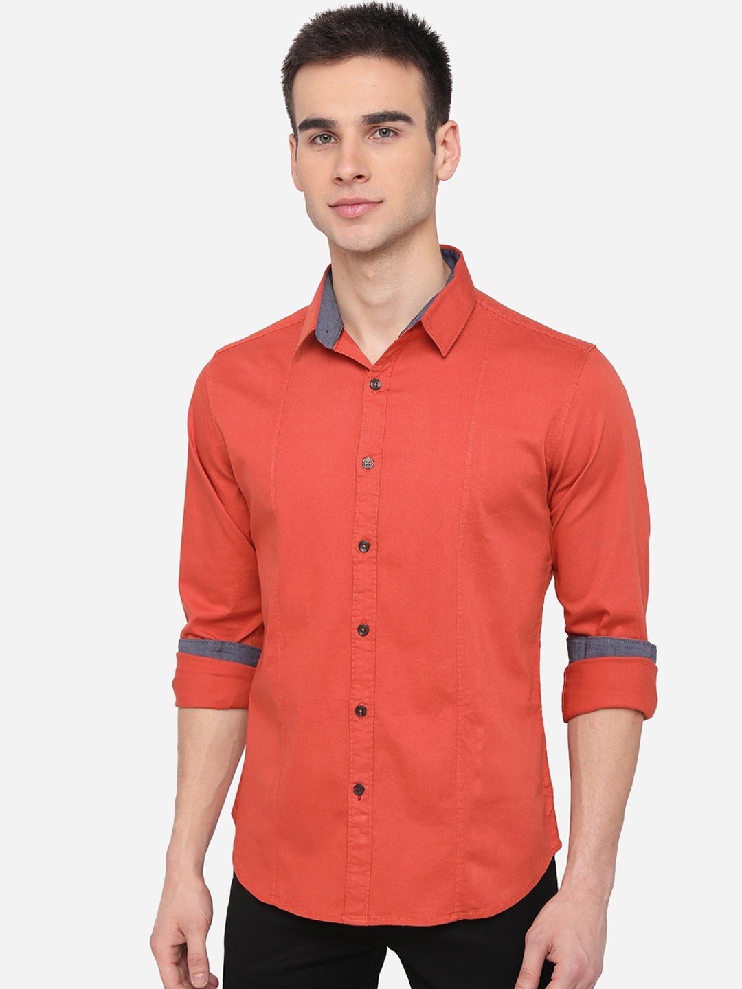 

Greenfibre Men Slim Fit Casual Shirt, Orange