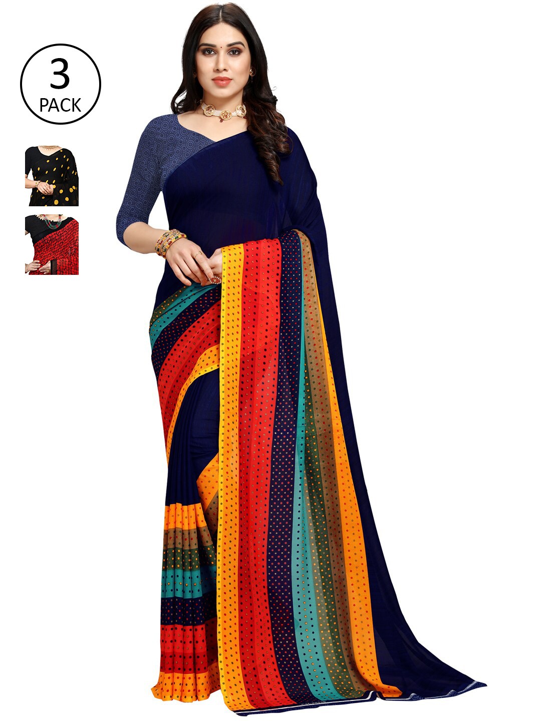 

KALINI Pack of 3 Printed Poly Georgette Saree, Multi
