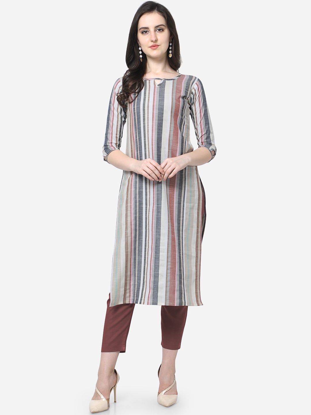

Kvsfab Women Multicoloured Striped Straight Kurta, Multi