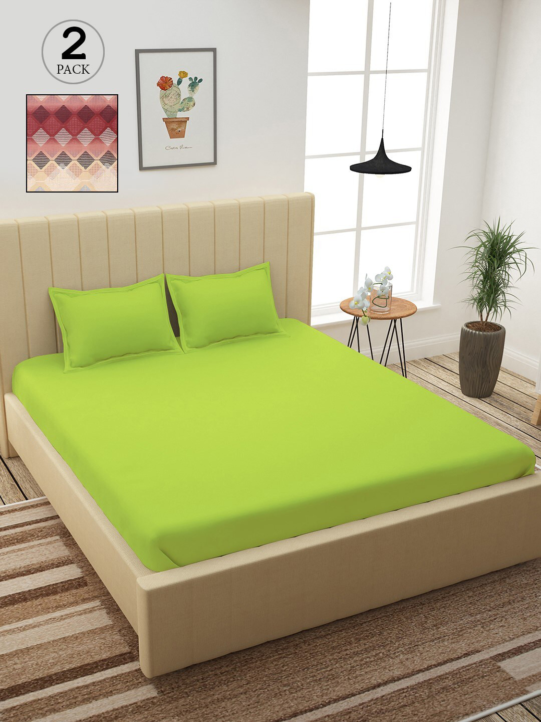 

Story@home Green & Grey 210 TC 2 King Bedsheet with 4 Pillow Covers