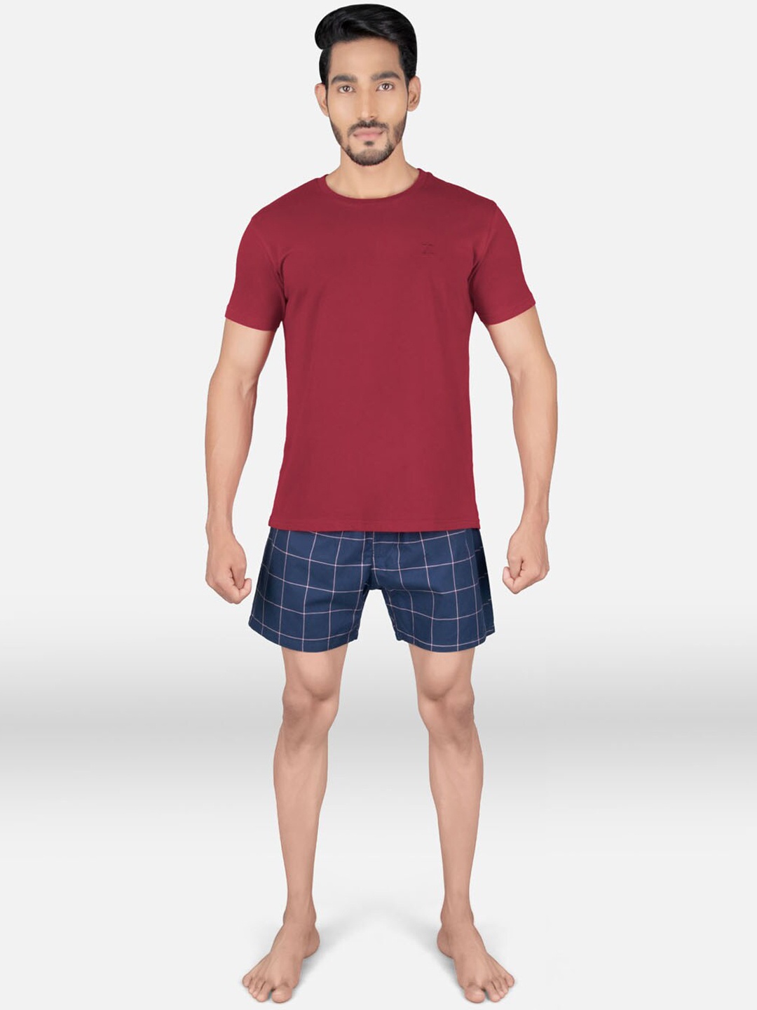 

XYXX Men Maroon & Navy Blue Night Suit