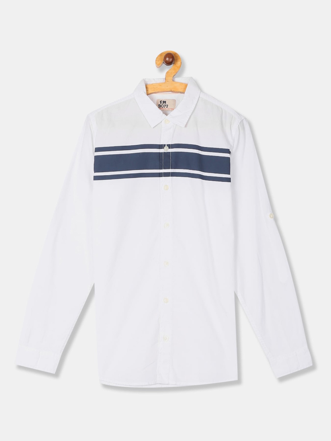 

Flying Machine Boys White & Navy Blue Striped Casual Shirt