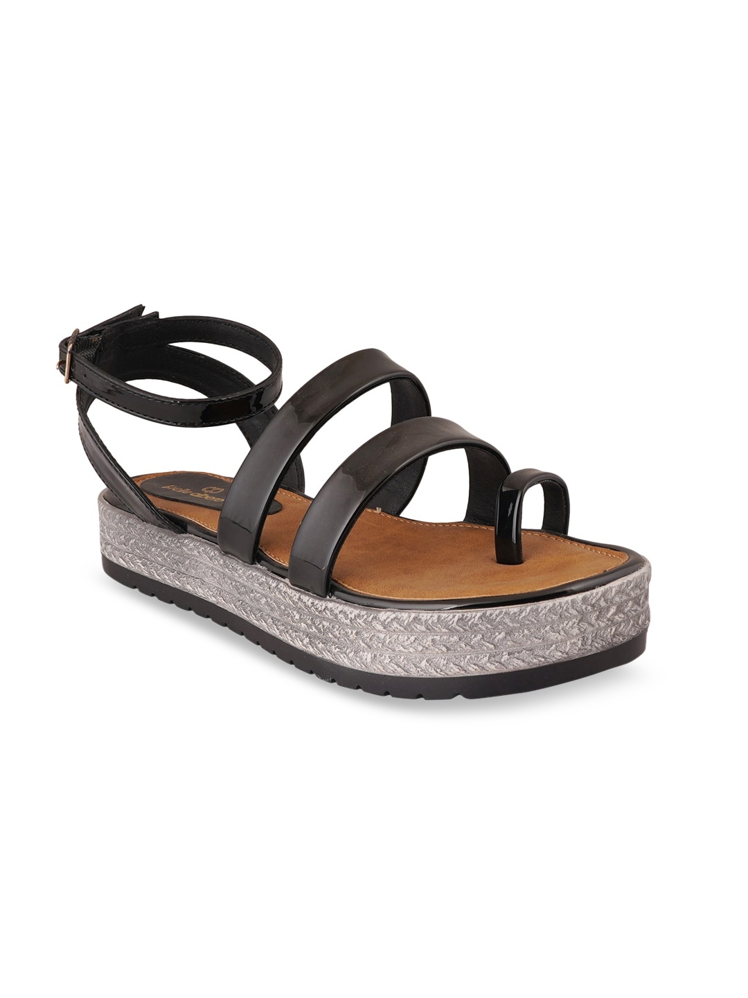 

pelle albero Black Platforn Sandals with Buckles