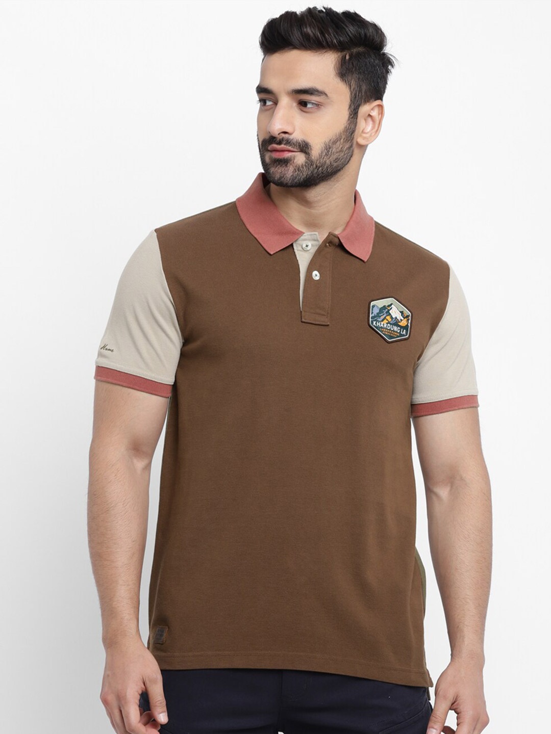 

Royal Enfield Men Multicoloured Colourblocked Polo Collar T-shirt, Multi