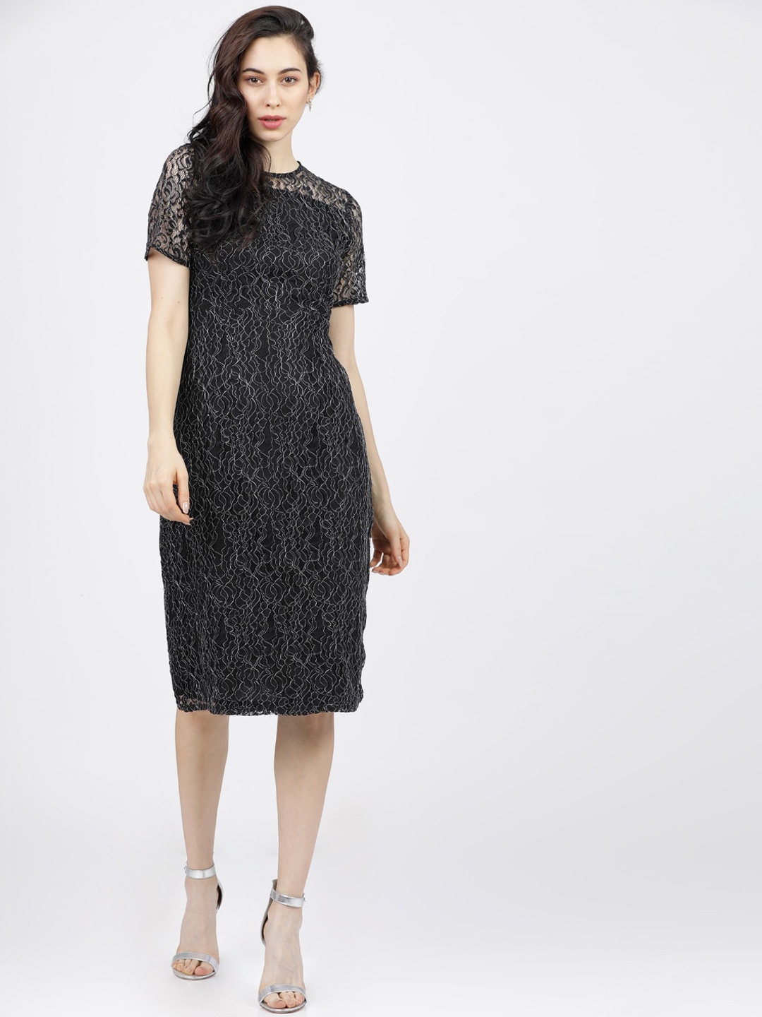 

Tokyo Talkies Black Floral Lace Sheath Dress