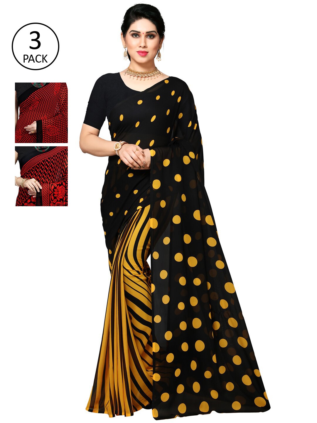 

KALINI Women Pack of 3 Printed Sarees, Yellow
