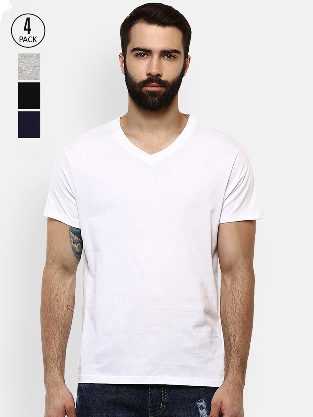 

Aventura Outfitters Men Black & White Pack Of 4 V-Neck T-shirt