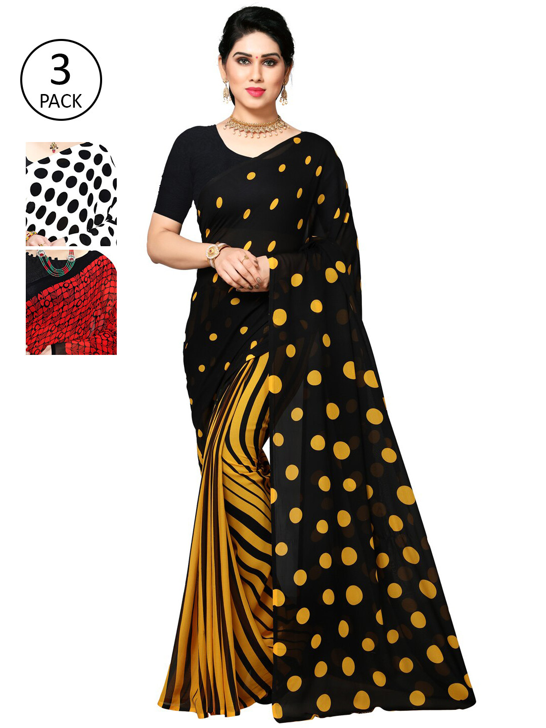 

KALINI Pack of 3 Printed Poly Georgette Saree, Multi