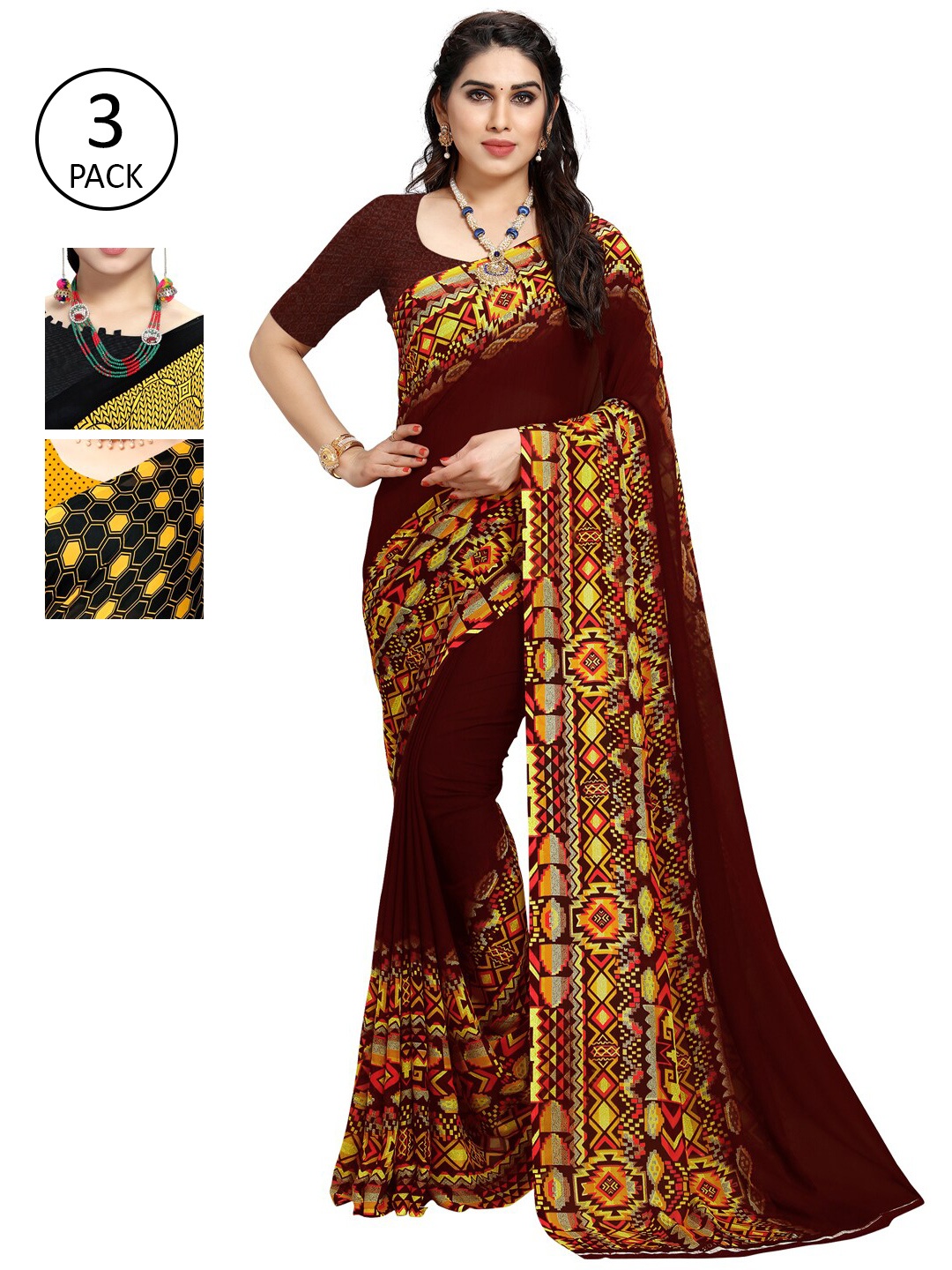 

KALINI Women Pack of 3 Printed Sarees, Multi