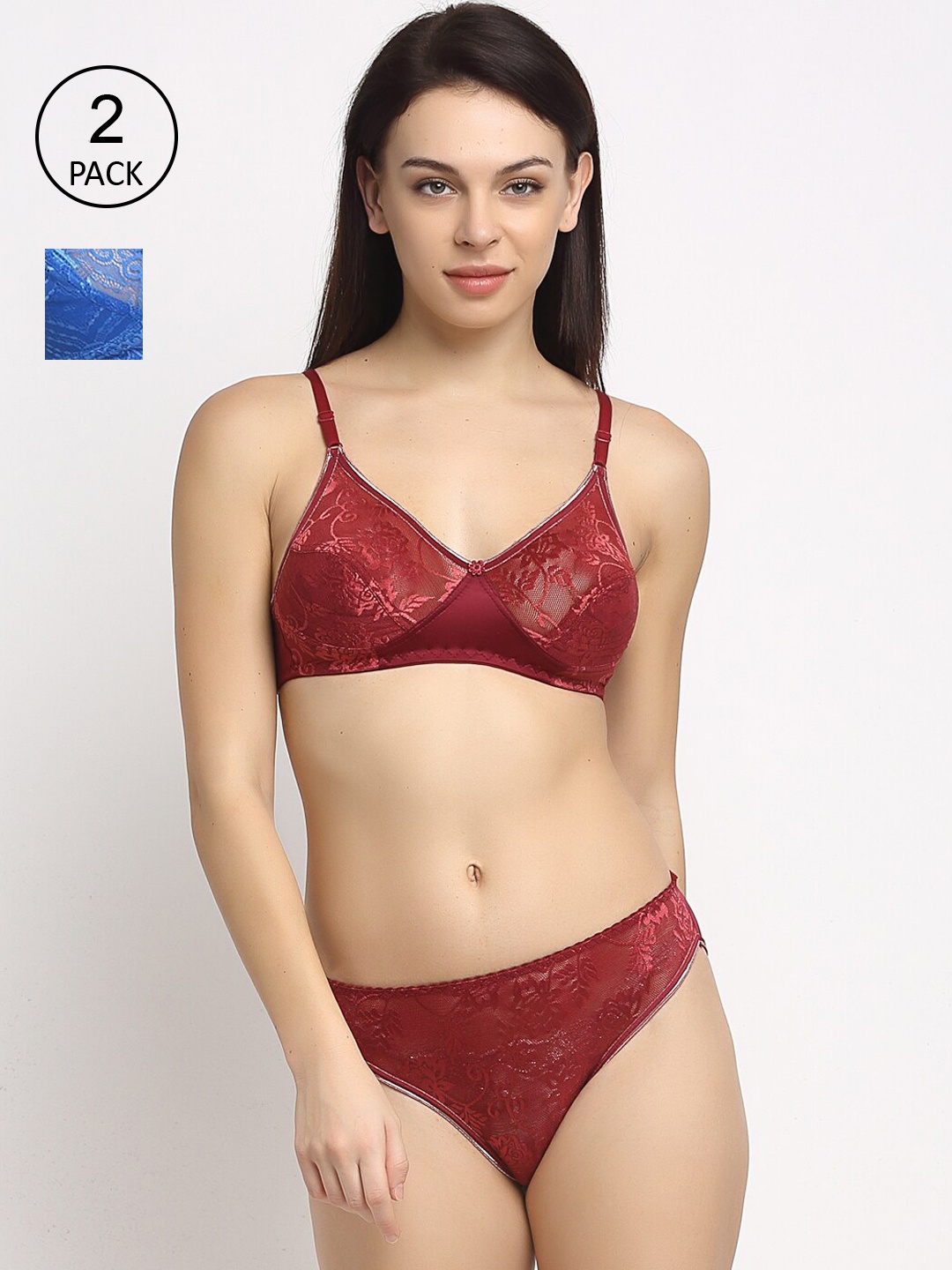 

Friskers Women Pack Of 2 Self-Design Net Lingerie Sets O-304-14-O-306, Maroon