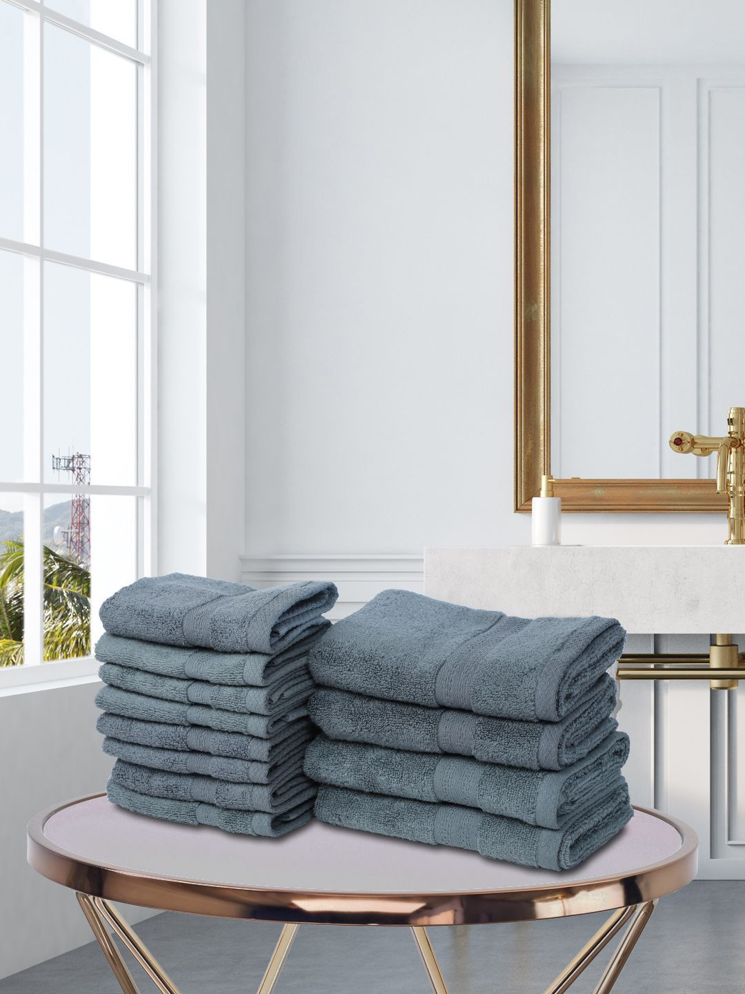 

BIANCA Set Of 12 Grey Solid Zero-Twist Pure Cotton 500 GSM Towel Set