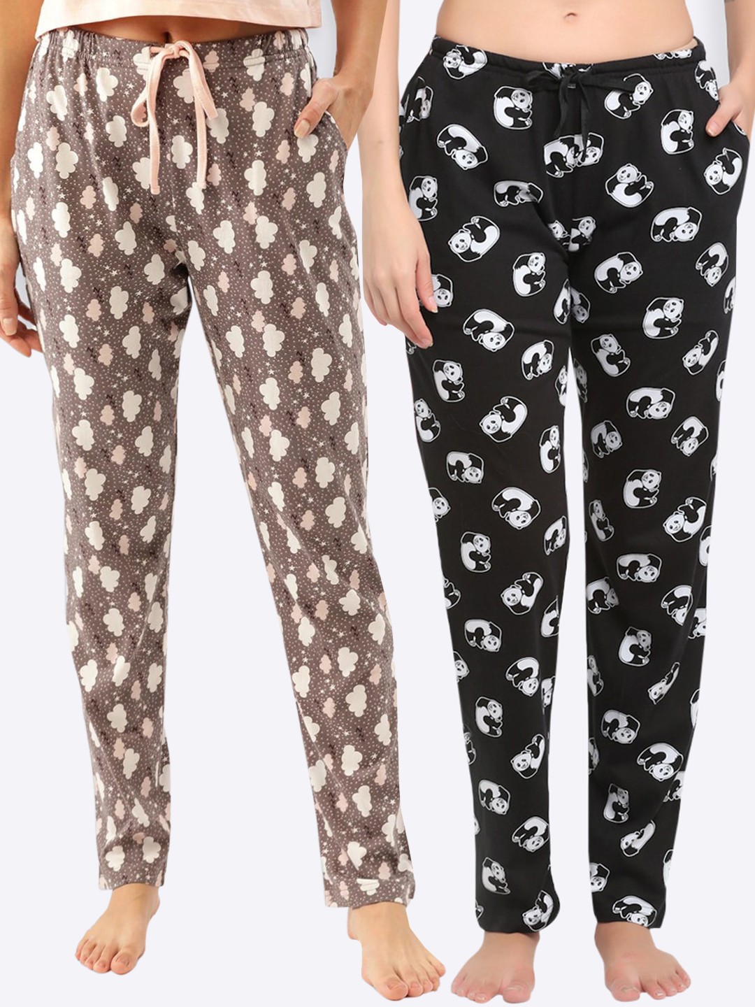 

Kanvin Women Pack Of 2 Printed Pure Cotton Lounge Pants, Black