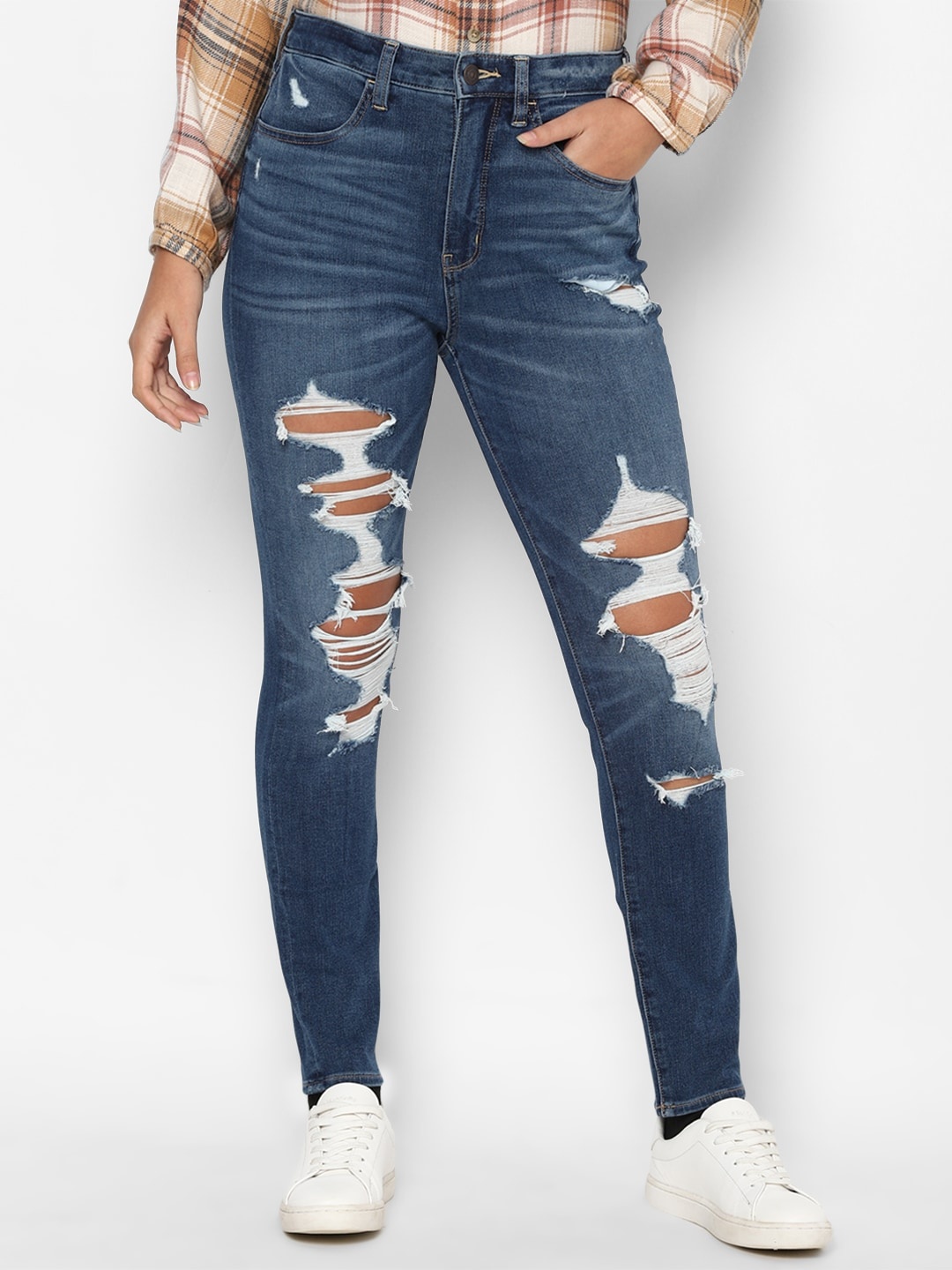 

AMERICAN EAGLE OUTFITTERS Women Blue Washed Slim-Fit Jeggings